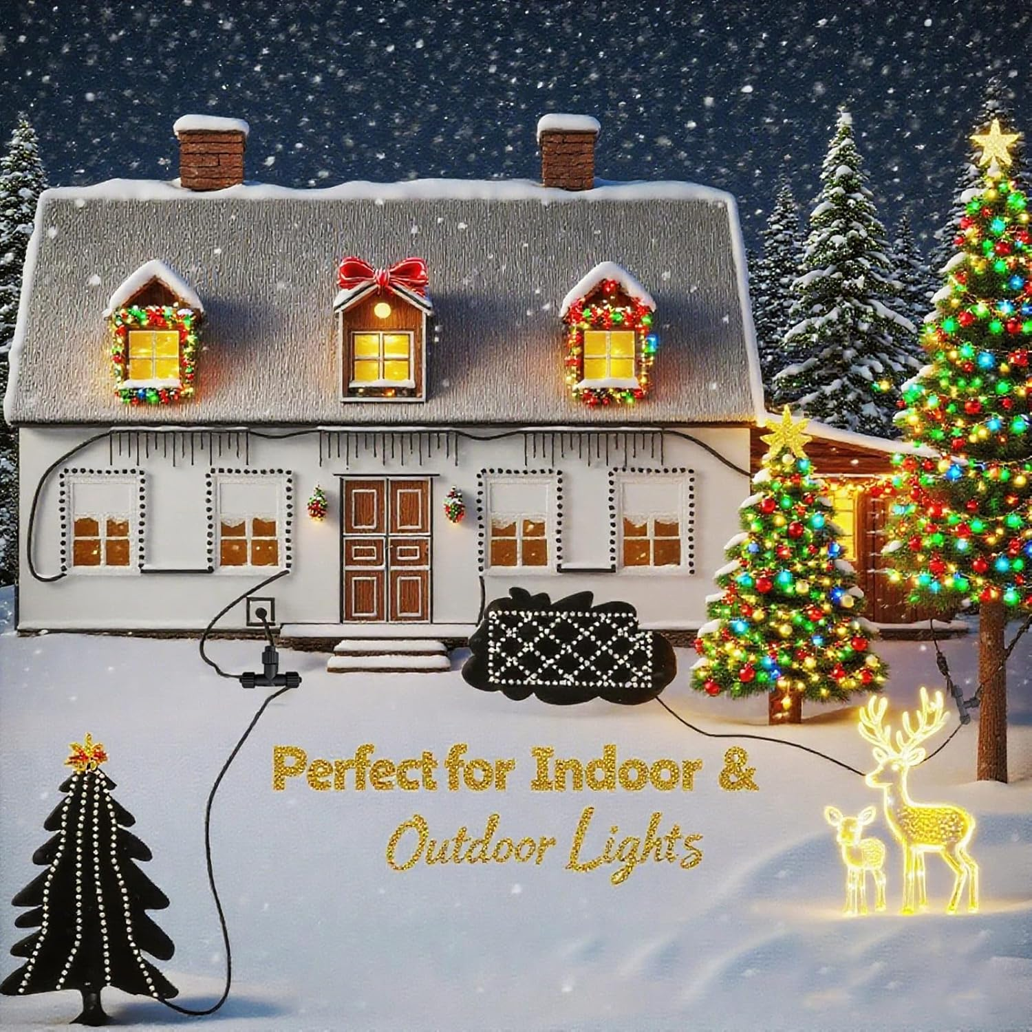 Yowin Christmas Lights Connector 2 Pin Splitter for Christmas Lights, Transformer Connectors 1-To-2 Electrical Connector, IP65 Waterproof Socket Adapter for Outdoor Christmas Light Chain image number 4