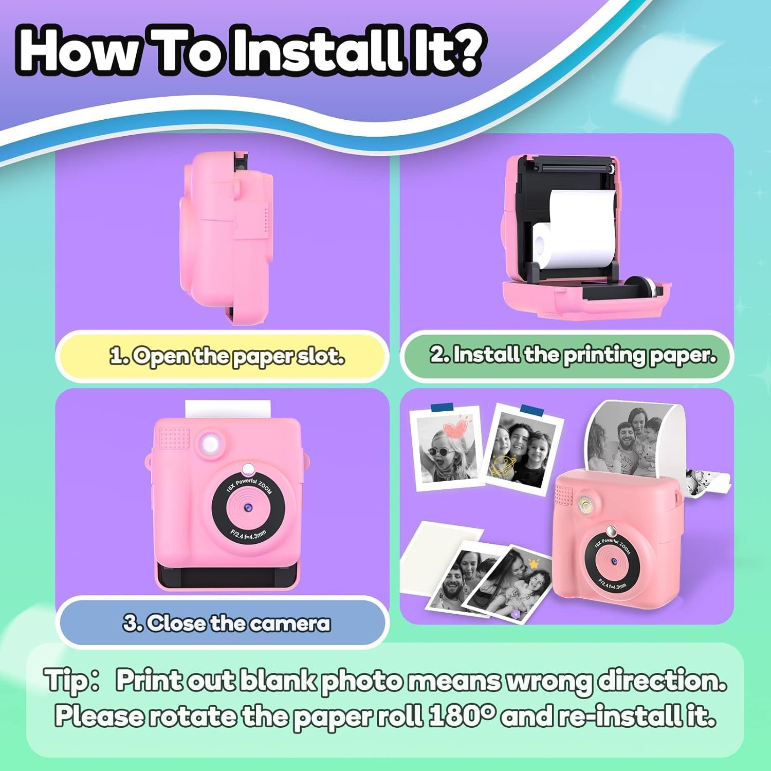 12 Rolls Print Camera Paper Refill，Thermal Print Paper Rolls Photo Print HD Printing for Most Kids Instant Camera - Paper Only(White-12) image number 1