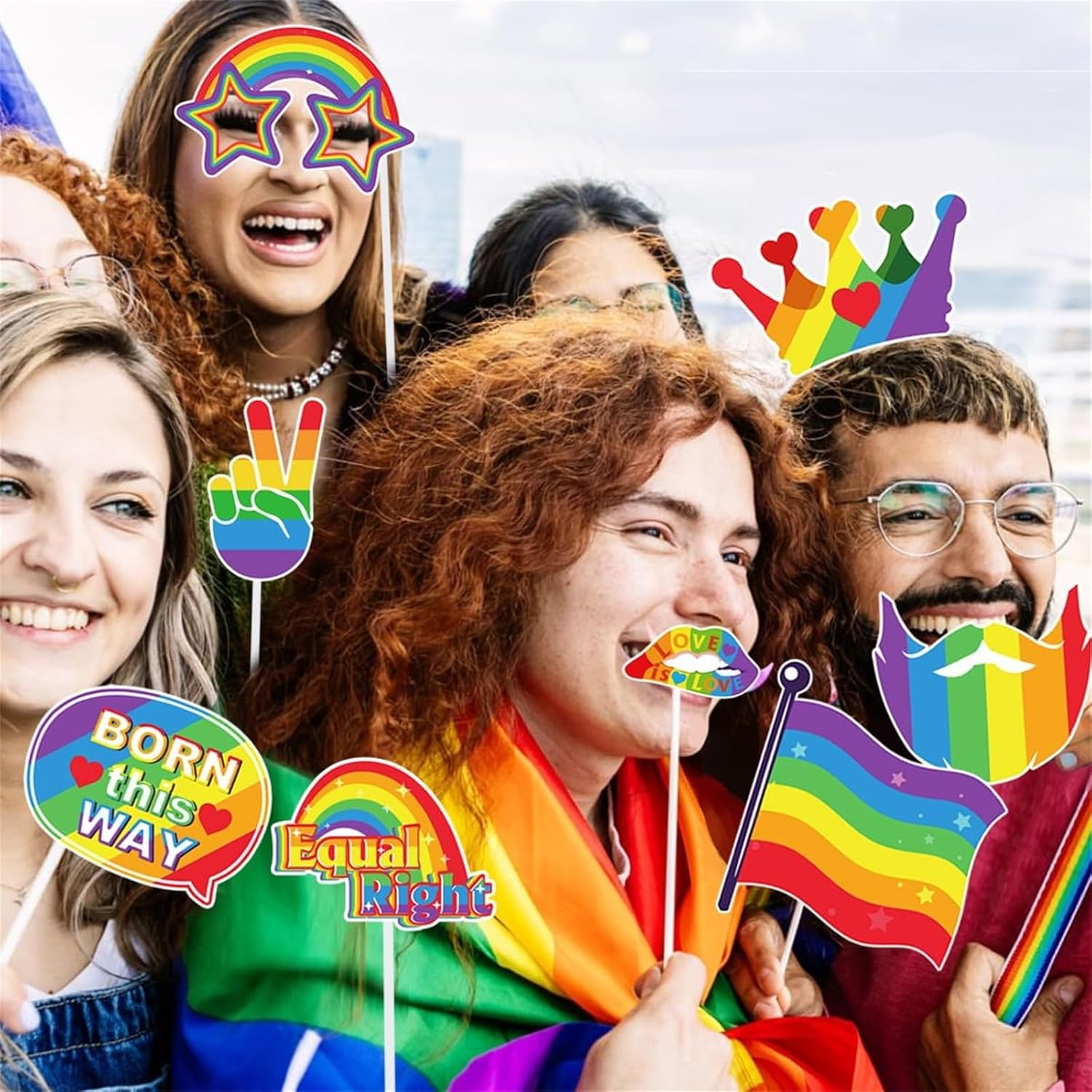 30 Pcs Pride Month Rainbow Photo Booth Props, LGBTQ Love Is Love Paper Selfie Props for Pride Month Party Decoration, Gay Lesbian Party Favors image number 5