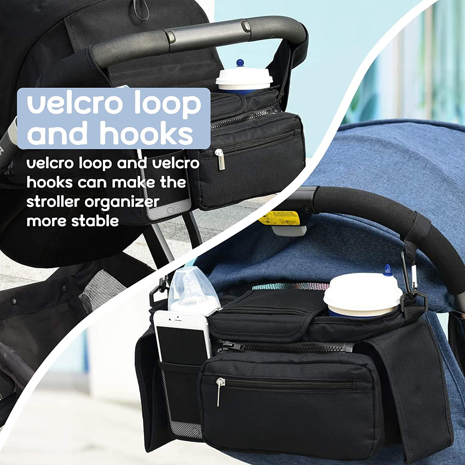 Universal Pram Organiser Bag Large Stroller Organiser with Cup Holders and Shoulder Straps, Stroller Accessories for Diapers Toys & Snacks image number 3