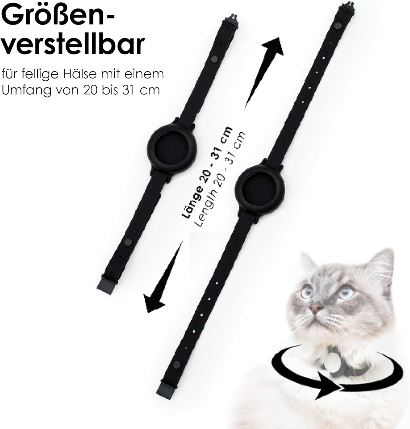 Lucybalu NEMO Cat Collar for Airtag* Safe, Lightweight, Comfortable with Safety Clasp, Compatible with Apple Airtag Silicone Strap, Black - Neon Orange image number 6