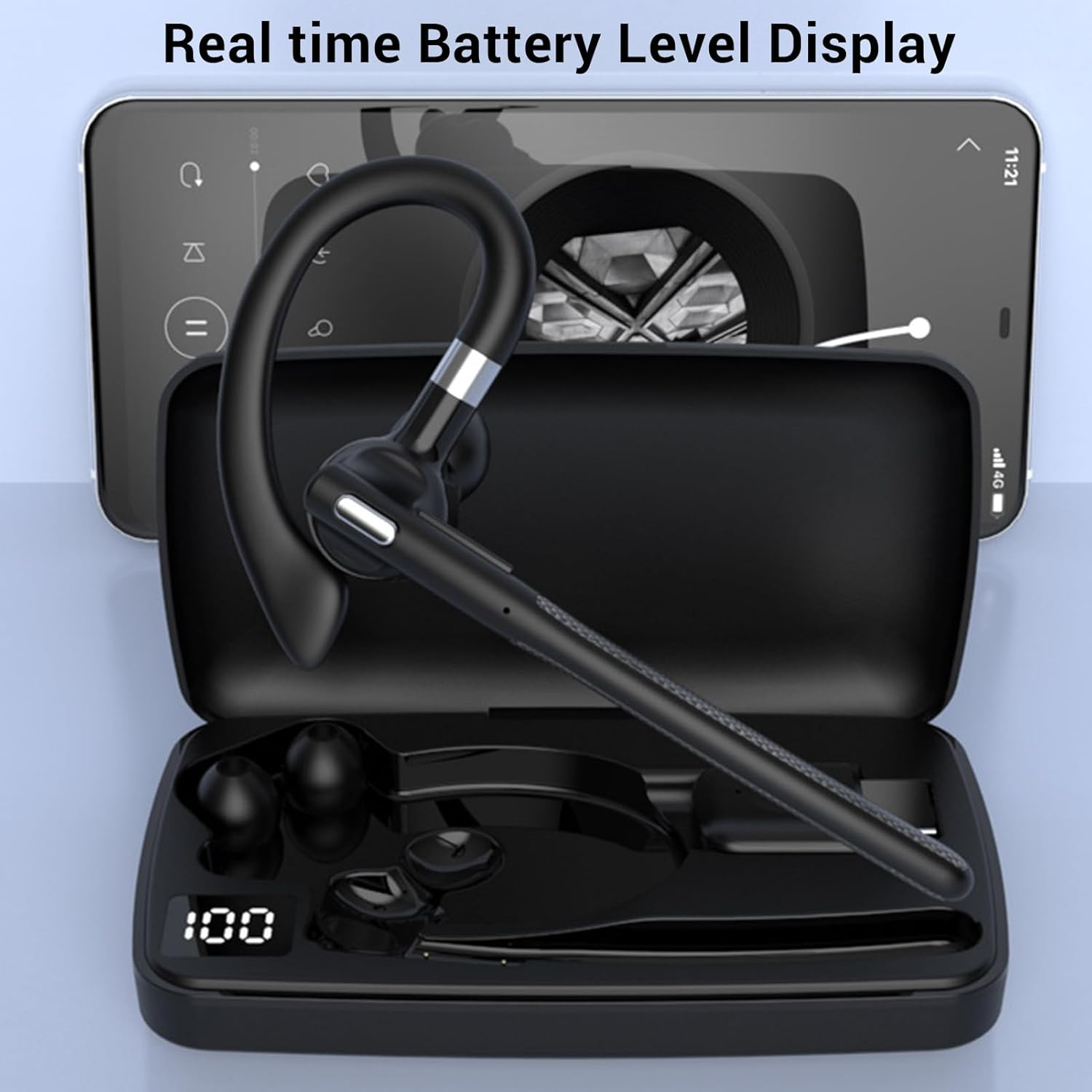 Asixxsix Headset, AI Earbud with 144 Languages Translation 2 Mic ENC Noise Cancelling, 6H Talk Time 500Mah Charging Case LED Display, for Trucker Business Travel PC Laptop image number 4