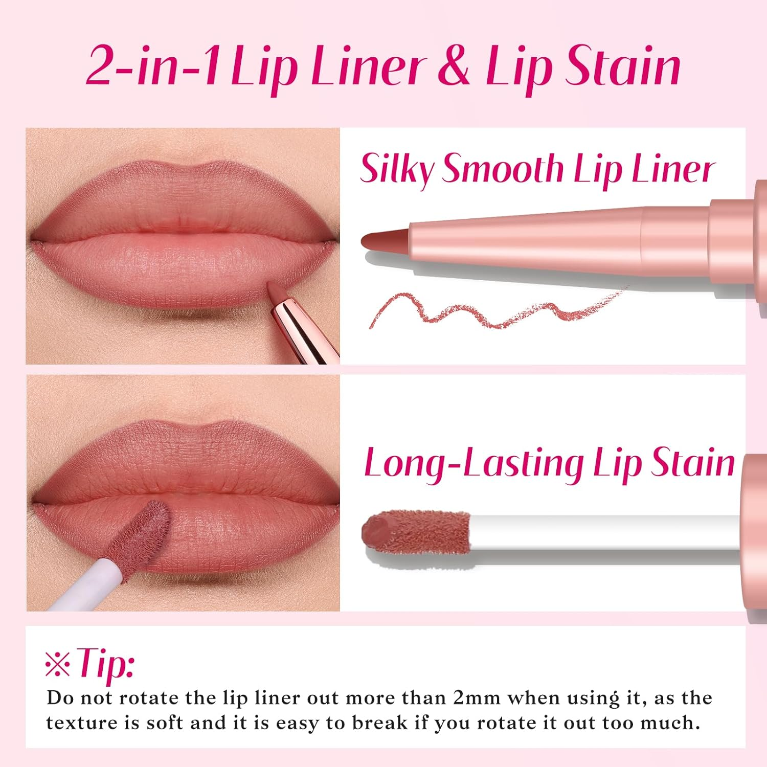 Bayfree 2 PCS Lip Liner and Lip Stain Combo Set, High Pigmented Long Lasting Velvet Lip Tint, Well-Defined Lipliner, Weightless Waterproof Not Animal Tested, Matte Finish Makeup image number 4