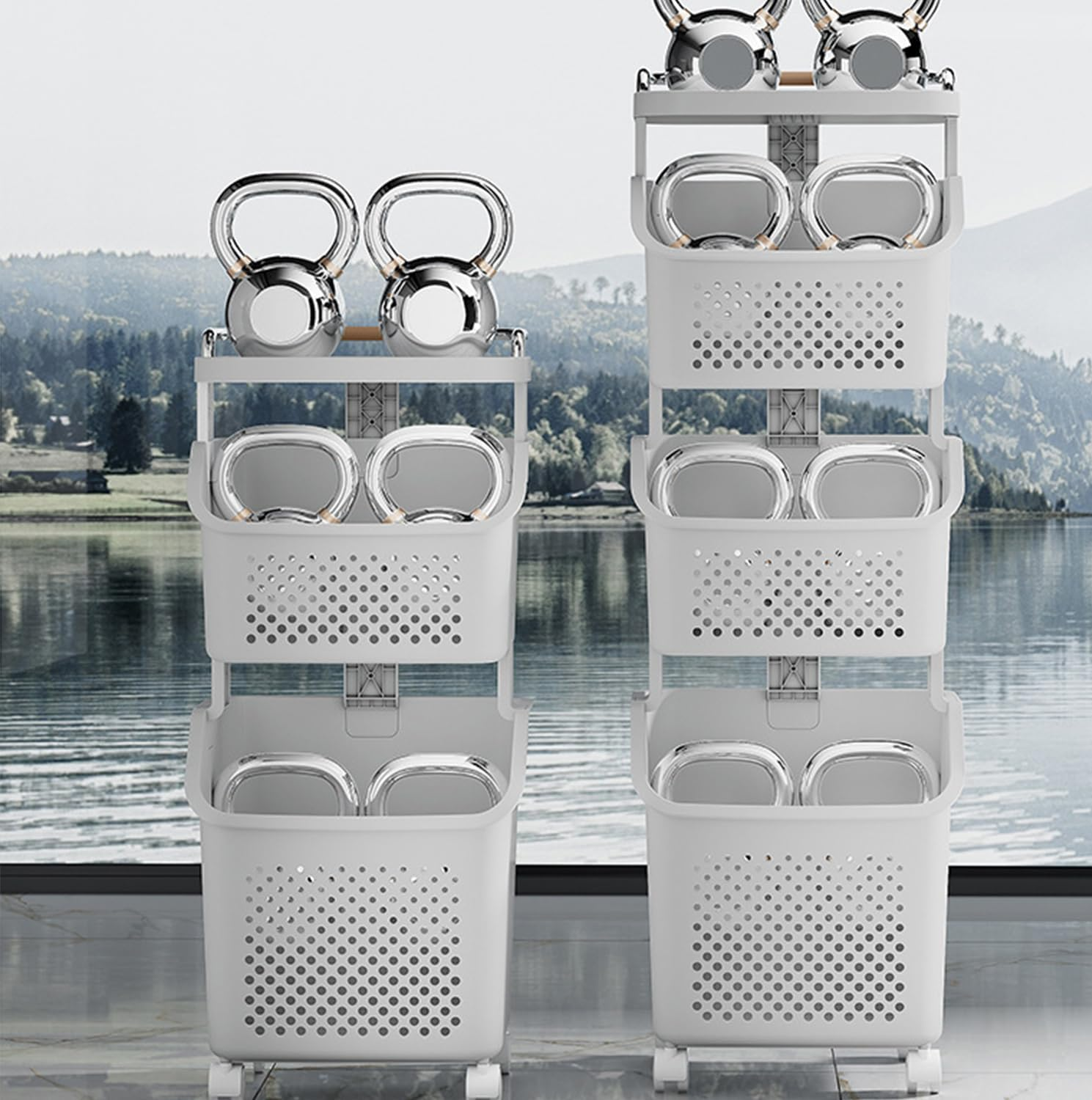 Rolling Laundry Hamper Cart with Wheels, Clothes - Holding Baskets Paired with a Clothes Hamper Featuring Convenient Portable Storage Baskets (2-Tier) image number 6