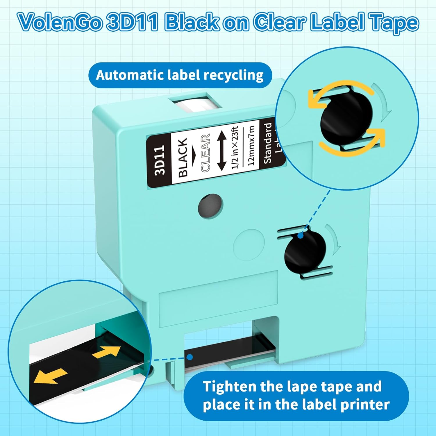 Replacement for DYMO D1 Clear Label Tape 45010 S0720500 Black on Clear 12Mm X 7M Labeling Refills Compatible with Dymo Labelmanager 160 360D 280, 1/2 Inch X 23 Feet, 2-Pack image number 1