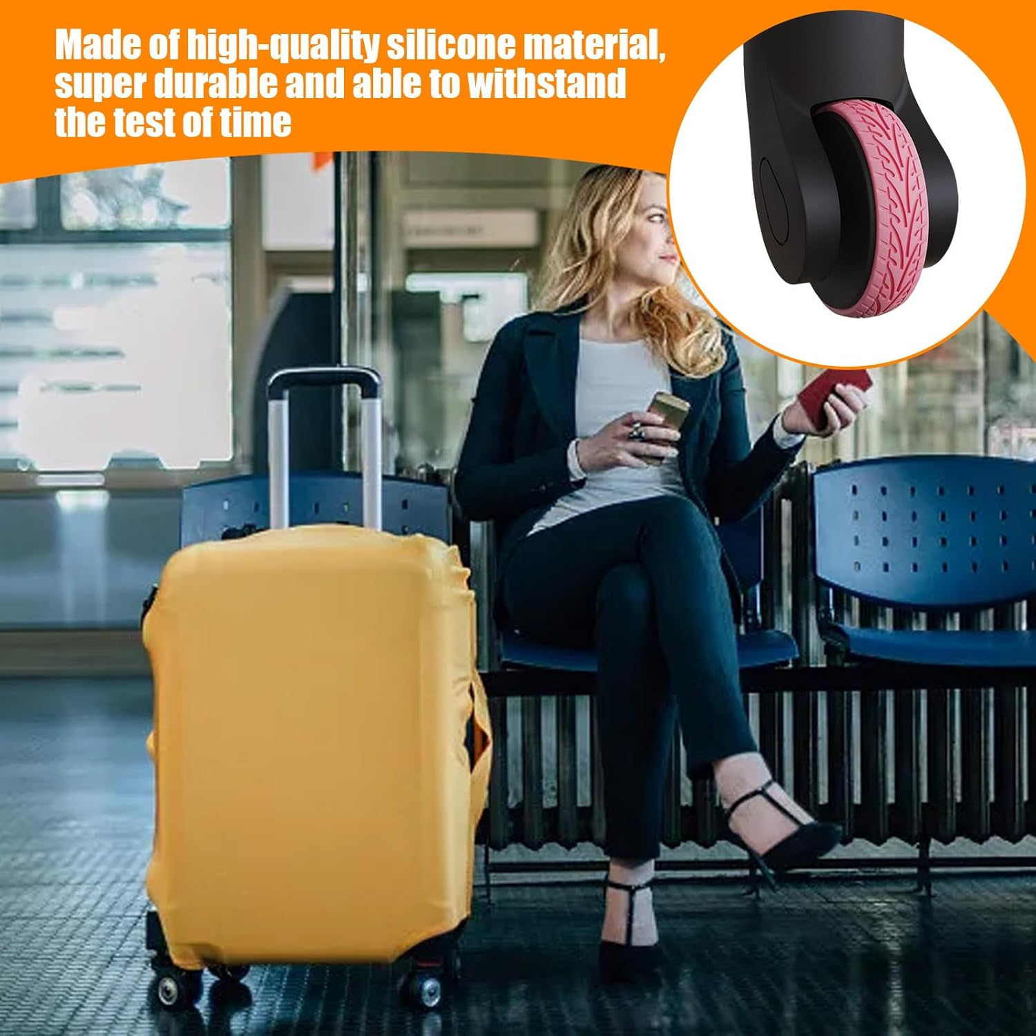 Luggage Wheel Protector Covers, Silicone Luggage Compartment Wheel Protection Cover, Travel Accessories, Suitcase Wheels Protector Cover Replacement, and Reduce Noise Hoffti image number 3