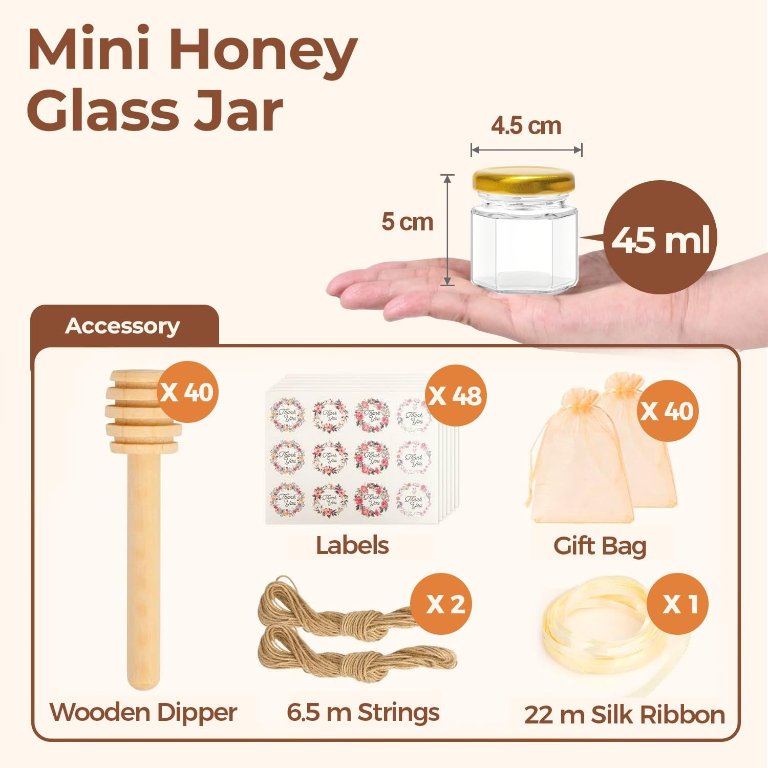 Comsaf Glass Jars 45Ml with Screw Caps 40 Pack - Airtight Glass Jars with Lids for Jam, Honey, Yogurt, Cucumbers and Beans - Clear Glass Storage Jars for Food and Overnight Oats image number 3