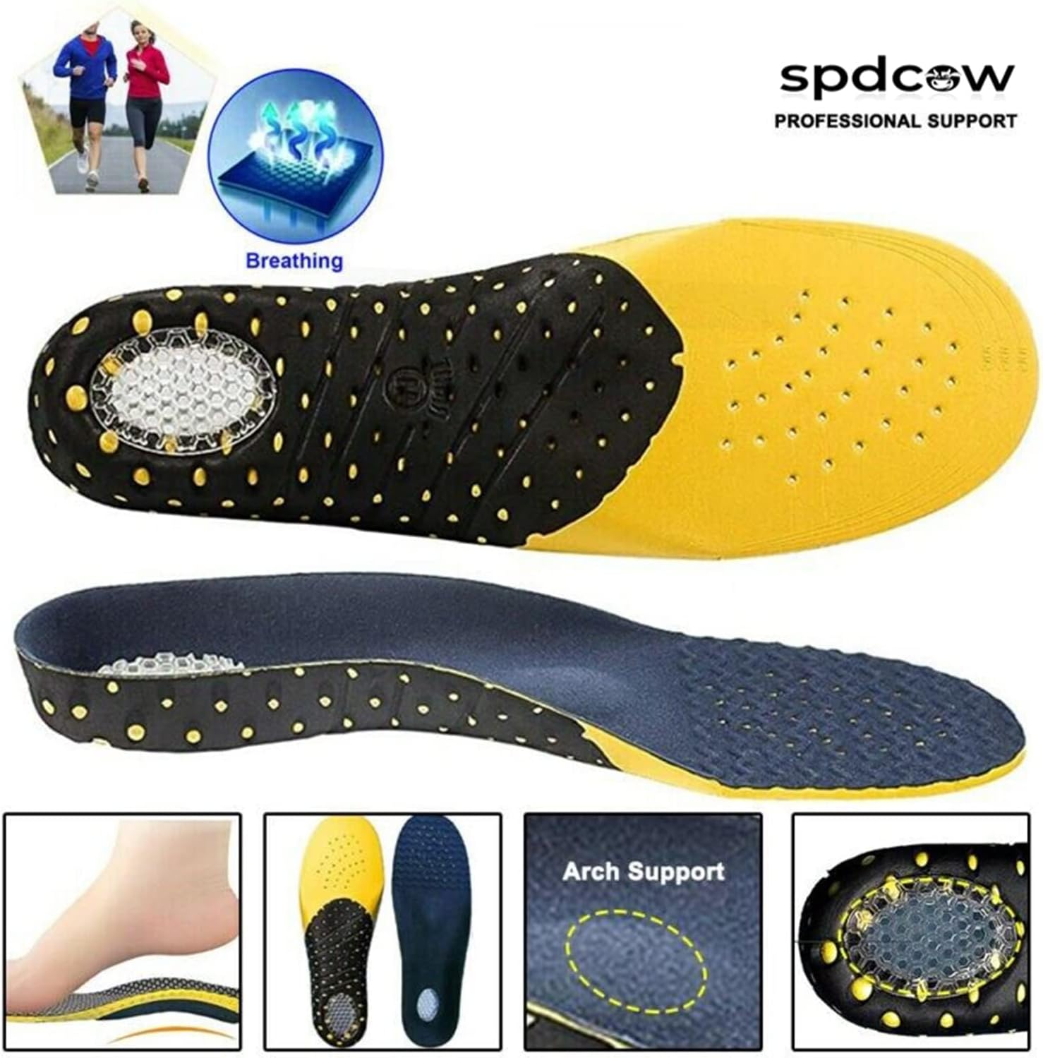 Orthotic Insoles for Shoes with Arch Support for Men and Women, Sports Inserts with Shock-Absorbing Gel for Relief from Flat Feet, Plantar Fasciitis, Foot Pain, and Heel Pain (Darkblue, S) image number 6
