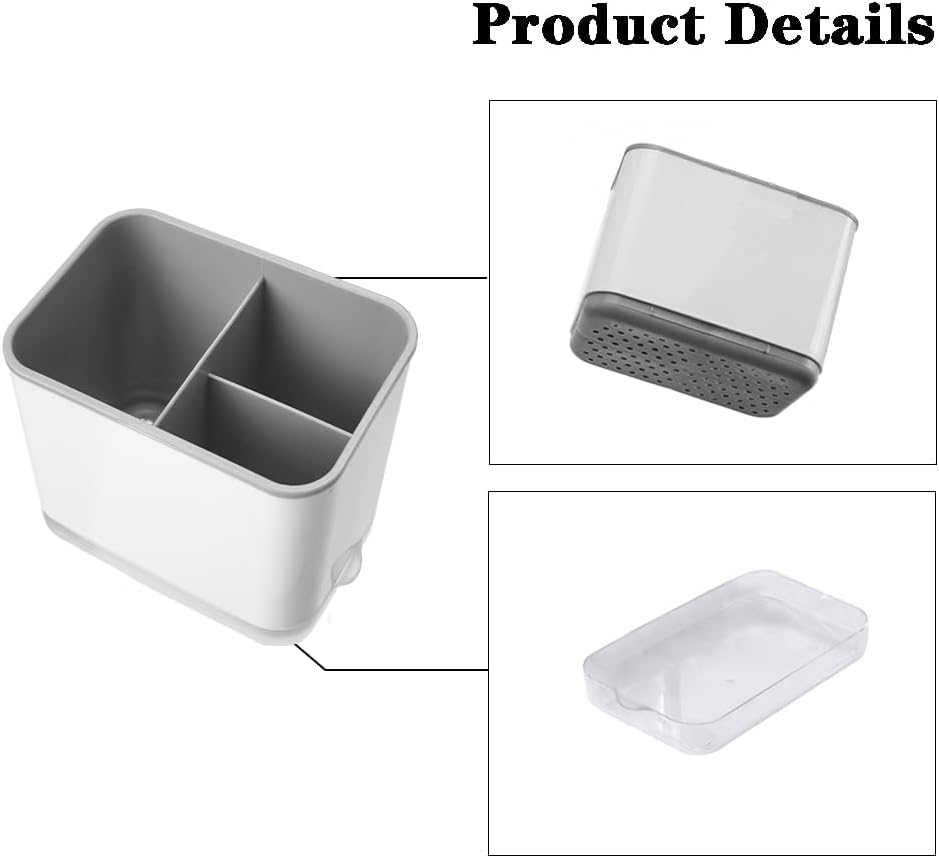 Utensil Holder Cutlery Drainer Sink Caddy, Removable Chopsticks Holder, Grey Plastic Kitchen Organizer, Fork Drain Rack for Spoon Knife Brush image number 5