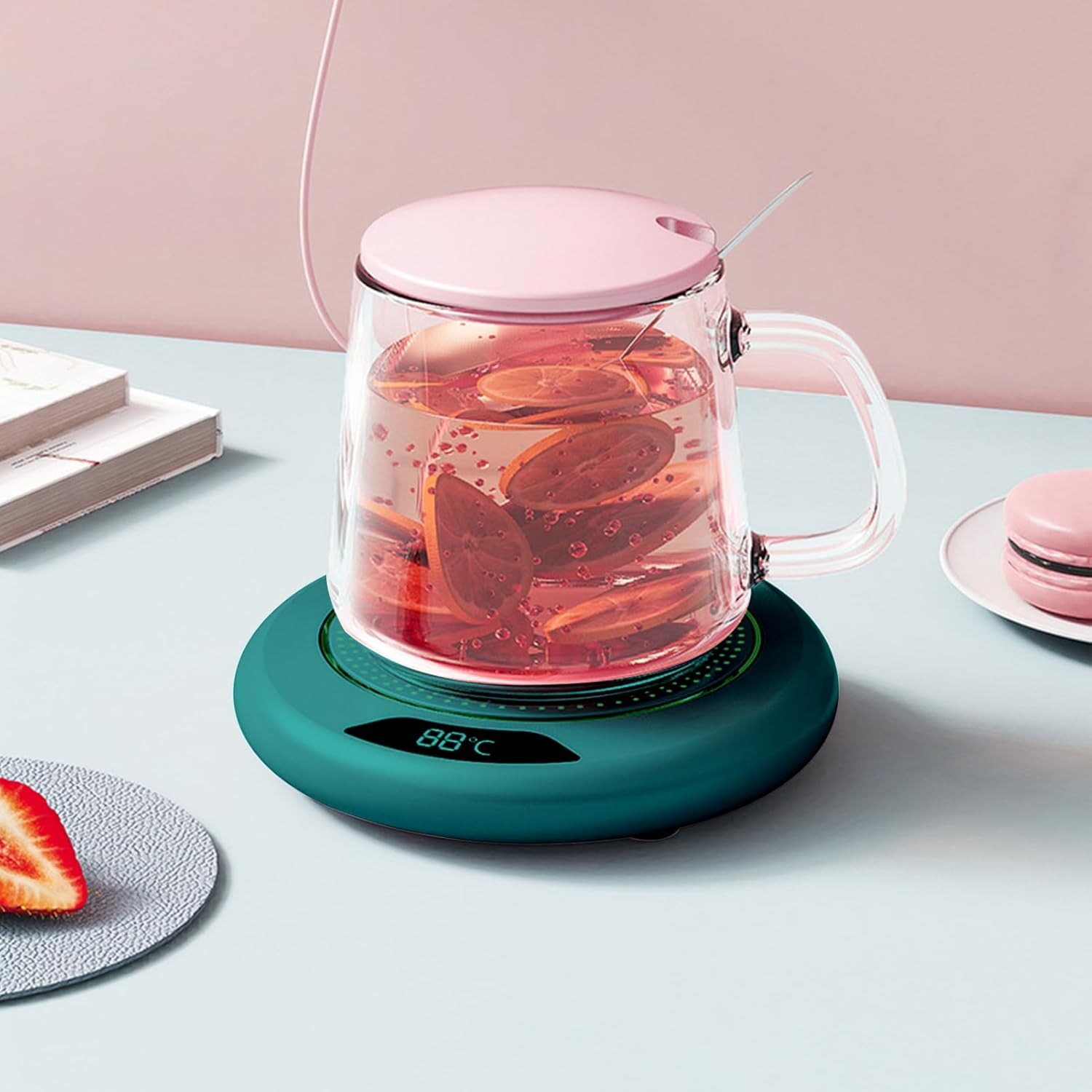 Mug Warmer | 3 Levels Temperature Smart USB Heating Coaster 20W,Electric Warming Device for Kitchen Table Bar Housewarming Dining Room Food Candle Tea Milk - Pink image number 7