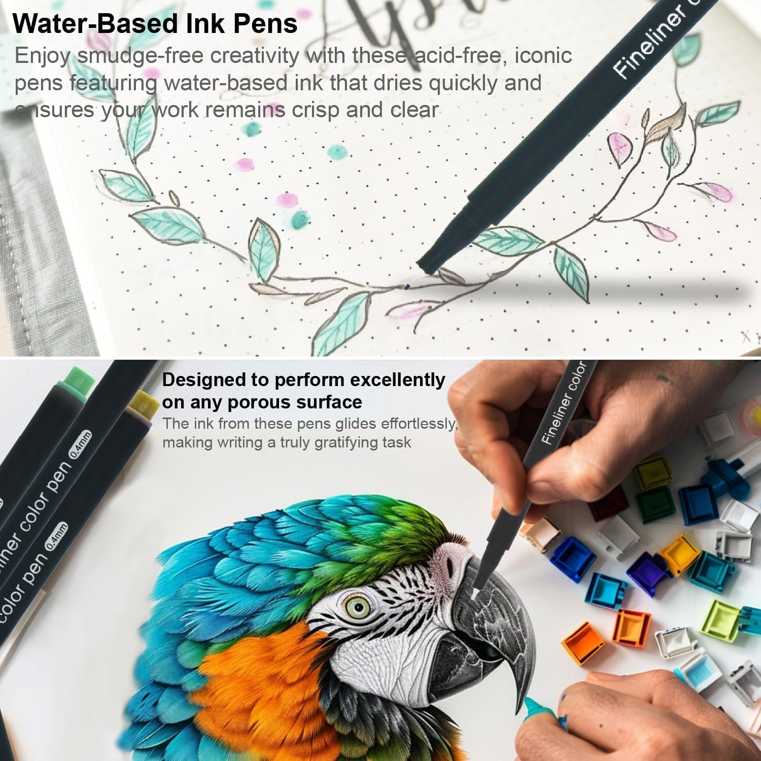 Fineliner Pens, Set of 24 Fineliners, 0.4 Mm Tips Fine Point Markers, Assorted Art Pens, Water-Based Fine Tip Markers for Drawing, Sketching, Journaling and Calligraphy