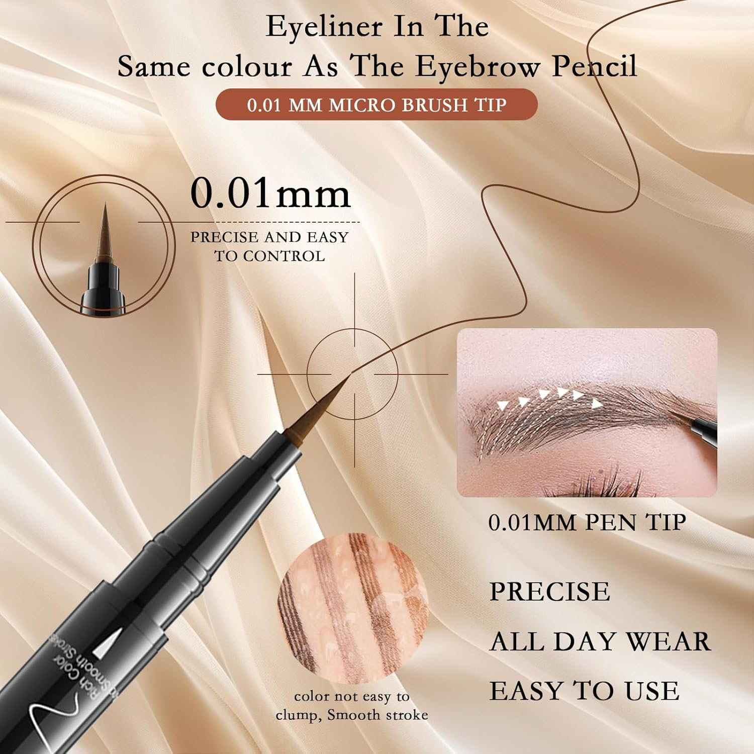 Eyebrow Pencil，Natural Looking Pencil with 4-Fork Tip and Eyeliner Dual Ended 2-In-1 Long Lasting, Waterproof and Smudge Proof (Light Brown) image number 2
