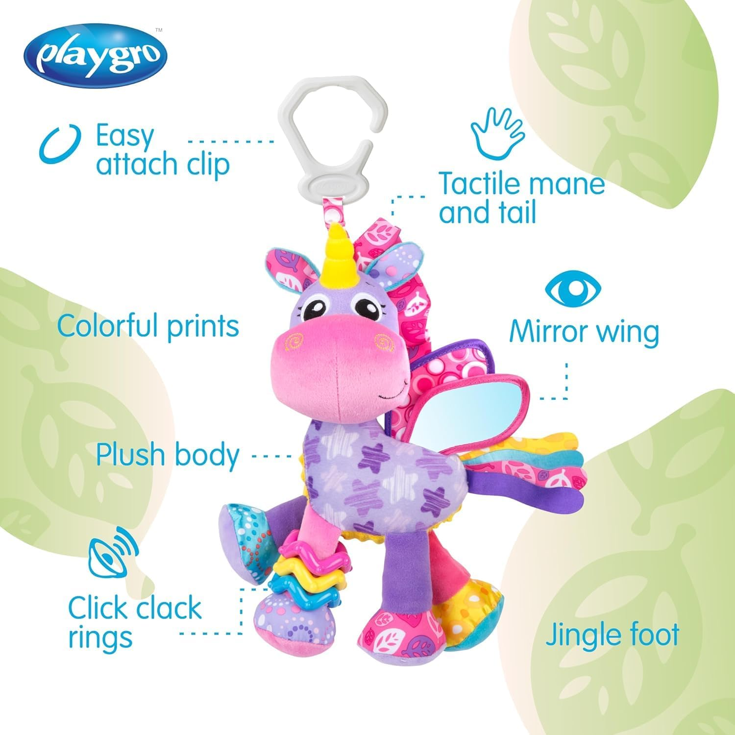 Playgro Activity Friend Star Unicorn - Unicorn Activity for Newborns from 0 Months with Clip, Vivid Texture and Colours image number 2