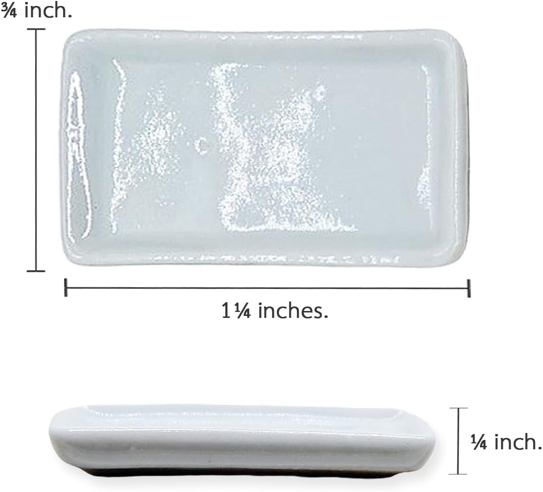 Changthai Design Very Tiny 1&frac14;" Long White Rectangle Ceramic Serving Tray 10 Pieces Set - Miniature Tableware Plate Crockery Cutlery Kitchenware Handmade Mini Porcelain Decorative Collectible Gifts image number 5