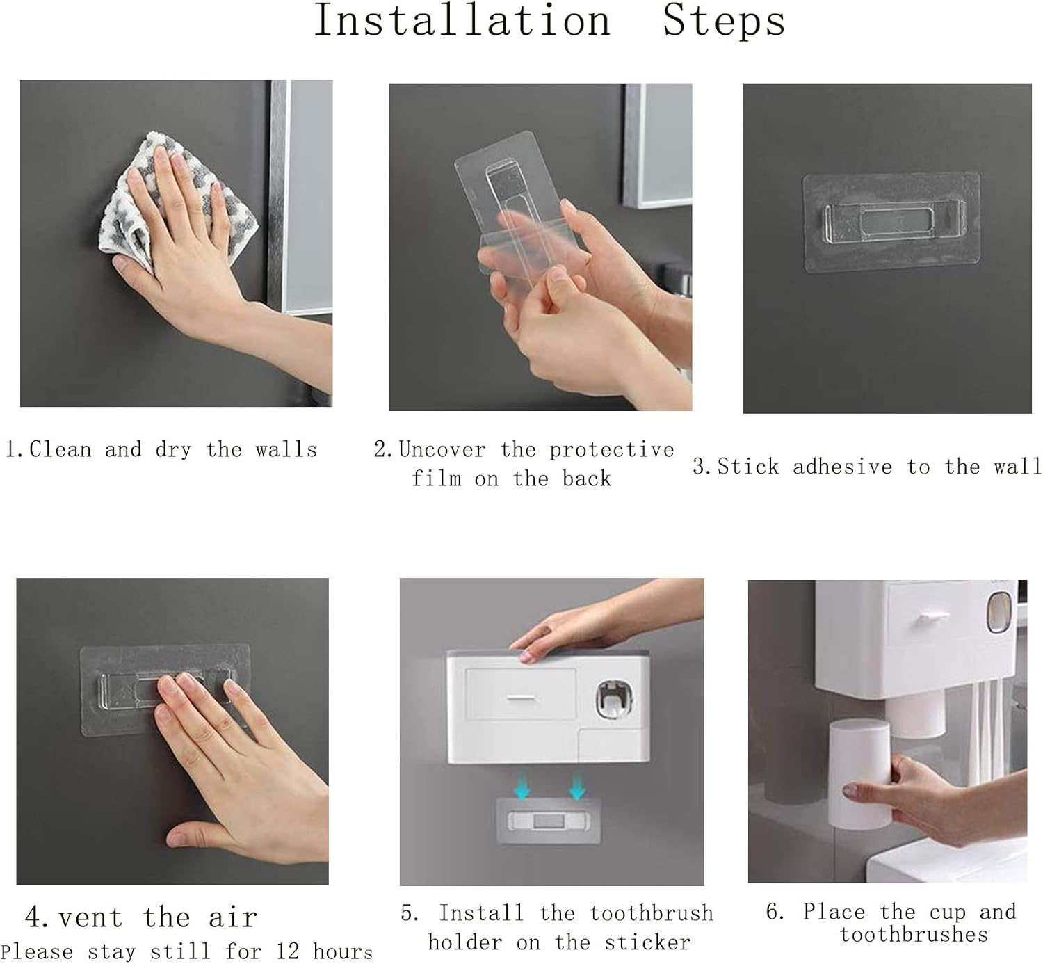 Hushnow Toothbrush Holder Wall Mounted,Toothbrush Storage Box with Dust Cover, Equipped with Toothpaste Dispenser,Cup and Drawer Storage Box(2 Cups, Gray Toothbrush Holder)