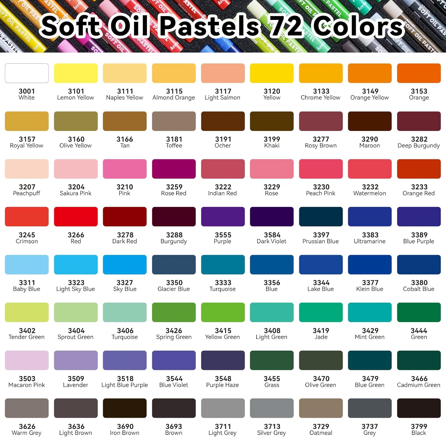 Arrtx Oil Pastels for Artists, 72 Colors Soft Oil Pastels Vibrant and Creamy, Art Pastel Crayons Art Supplies for Professional and Beginners image number 3