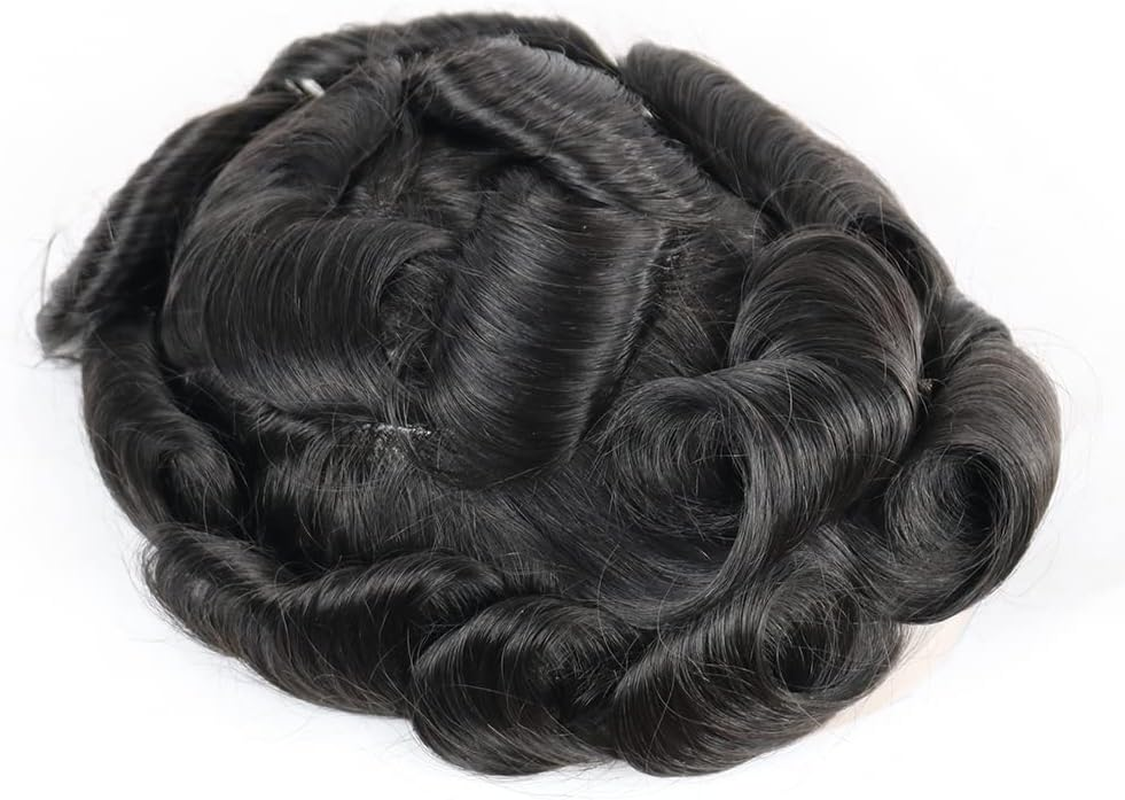 SIMBEAUTY Super Natural Hairline Human Hair Mens Toupee Free Style 10X8 Inch Thin Skin Hairpieces Replacement Systems Men Hair (0.06Mm Skin, 1B, off Black) - 20, Medium Dark Blonde image number 3