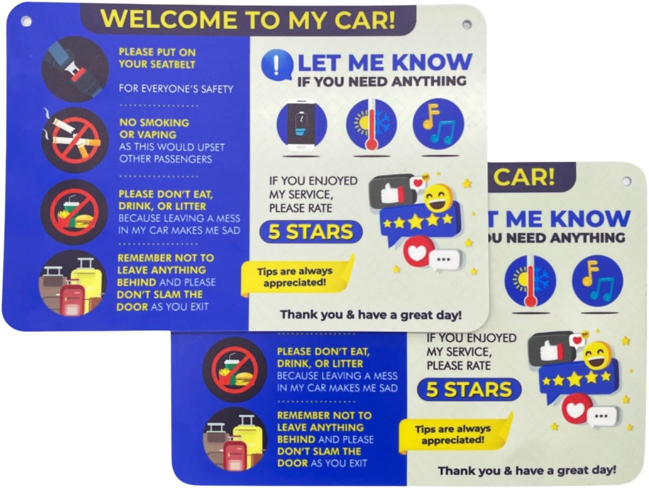 NIVRANA Rideshare Car Sign 2-Pack &mdash; Better Customer Relations, Higher Ratings and More Tips with Universal Sign, Accessory for Rideshare Drivers &ndash; 9&rdquo; X 6&rdquo; (Blue and Grey) image number 4