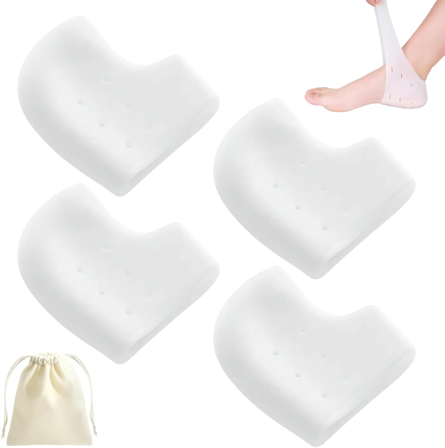 Gel Heel Protectors (2 Pairs), Silicone Gel Inserts for Men and Women, Moisturizing Relief for Blisters, Cracked Feet, Plantar Fasciitis, and Heel Spurs, Soft Cushioning Support for All Arch Types