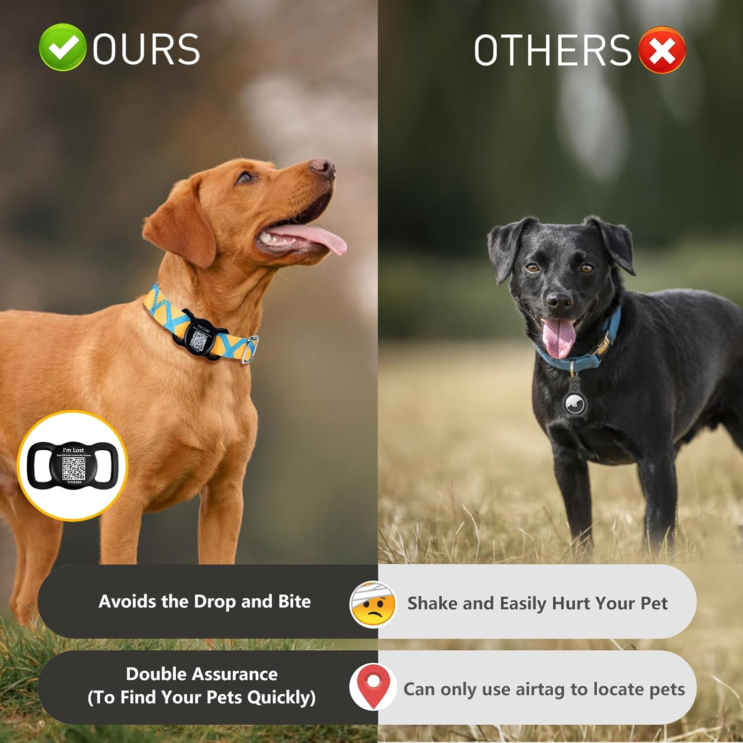 Dog Airtag Holder with QR Code Pet ID Tags, Personalized Online Profile for Collar, Cat Name Tag (Black)