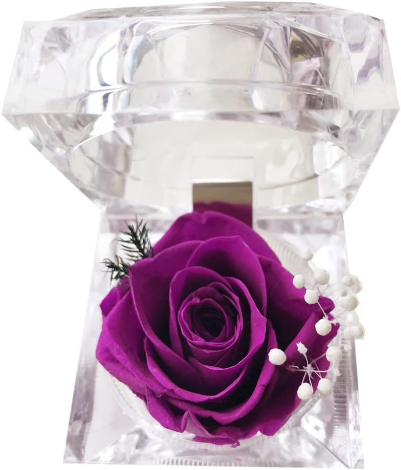 Preserved Rose Real Forever Rose in Mini Clear Ring Box, Eternal Flower Rose Gifts for Women Mom Girlfriend Grandma, Mothers Day, Anniversary, Valentines, Christmas, Birthday (Pink)