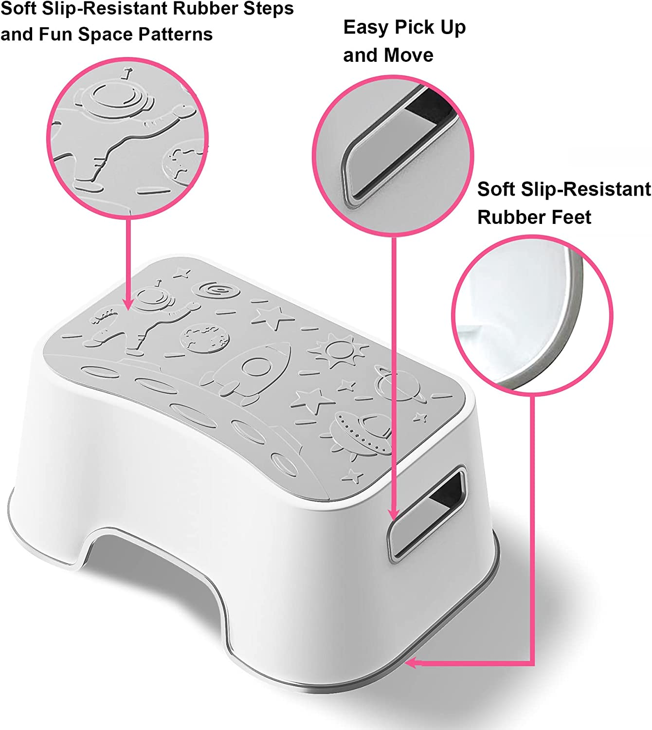UNCLE WU Kids Step Stool - Lightweight and Easy to Clean - Bathroom Safety Bottom as Potty Training Stool - Slip-Resistant Surface1 Step Stool for Kids/Adult (Gray White) image number 3
