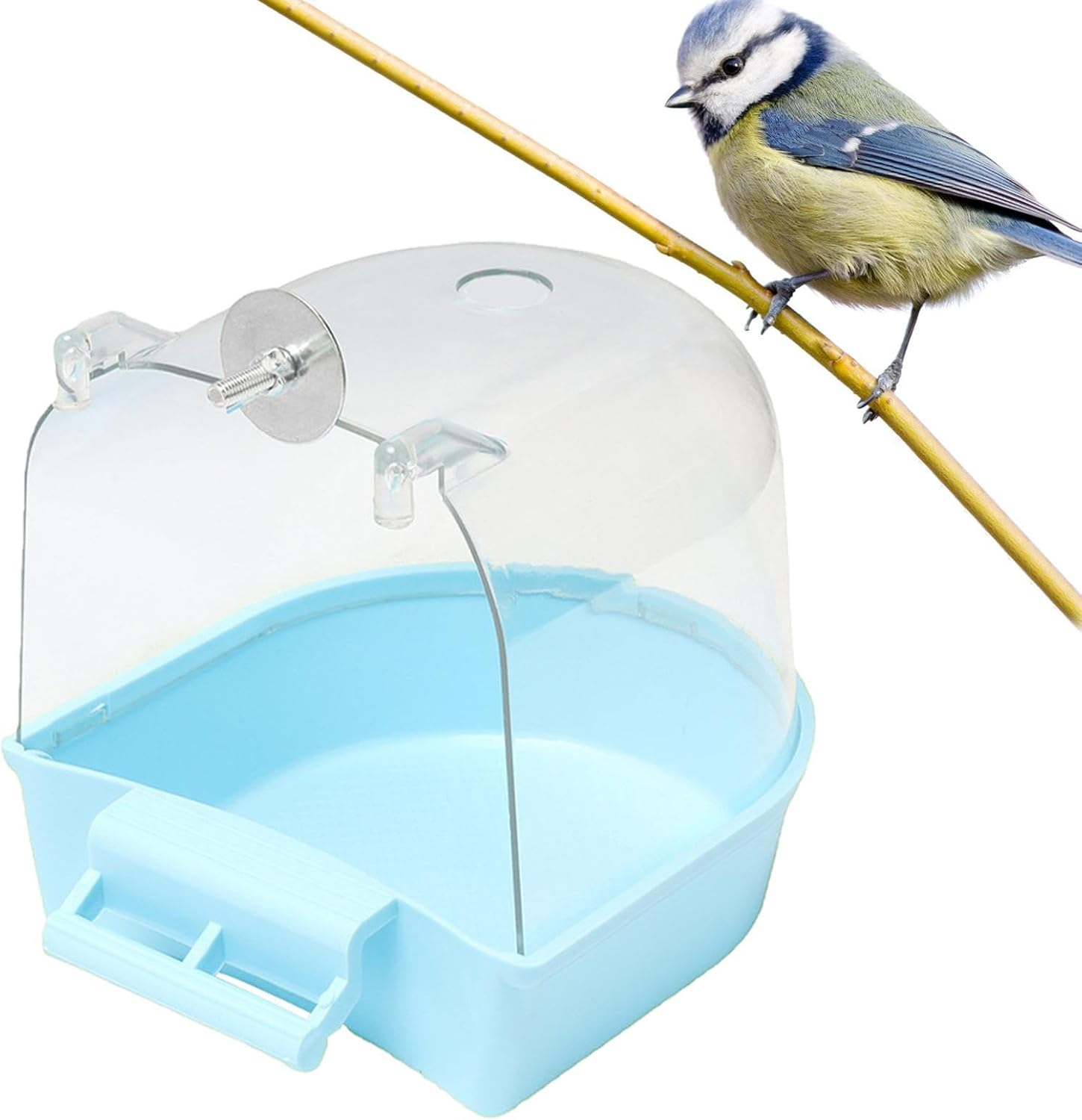 Bird Bath Tub, Bird Bath for Cage, Hanging Bathtub Bird Cage Supplies with Hooks, Water Shower Transparent Box Food Feeder Holder Tray, Birdbath Toy for Pet Parrot Budgie Parakeet