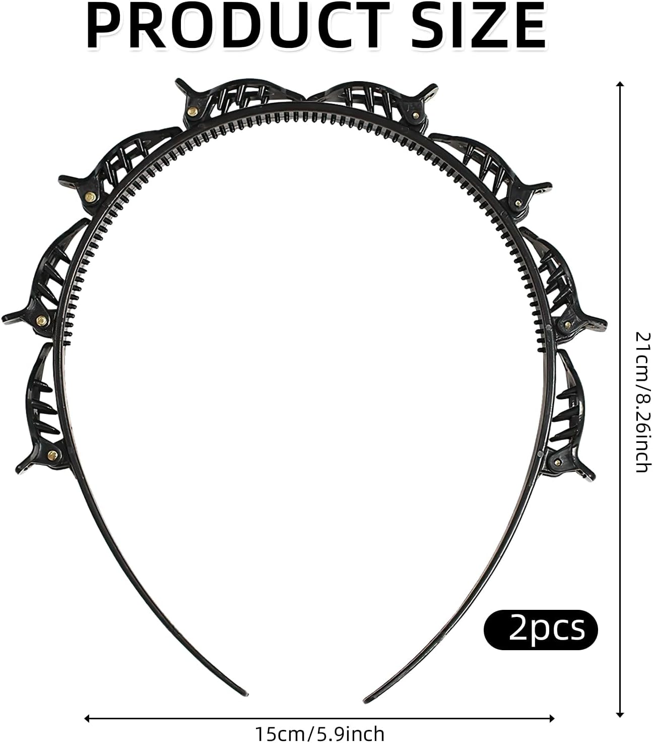 Pack of 2 Hair Bands with Clips, Double Bangs Hairstyle Hairpin, Hair Hoop with Clips, Women'S Headband for All Hair Types and Hairstyles (Black) image number 4