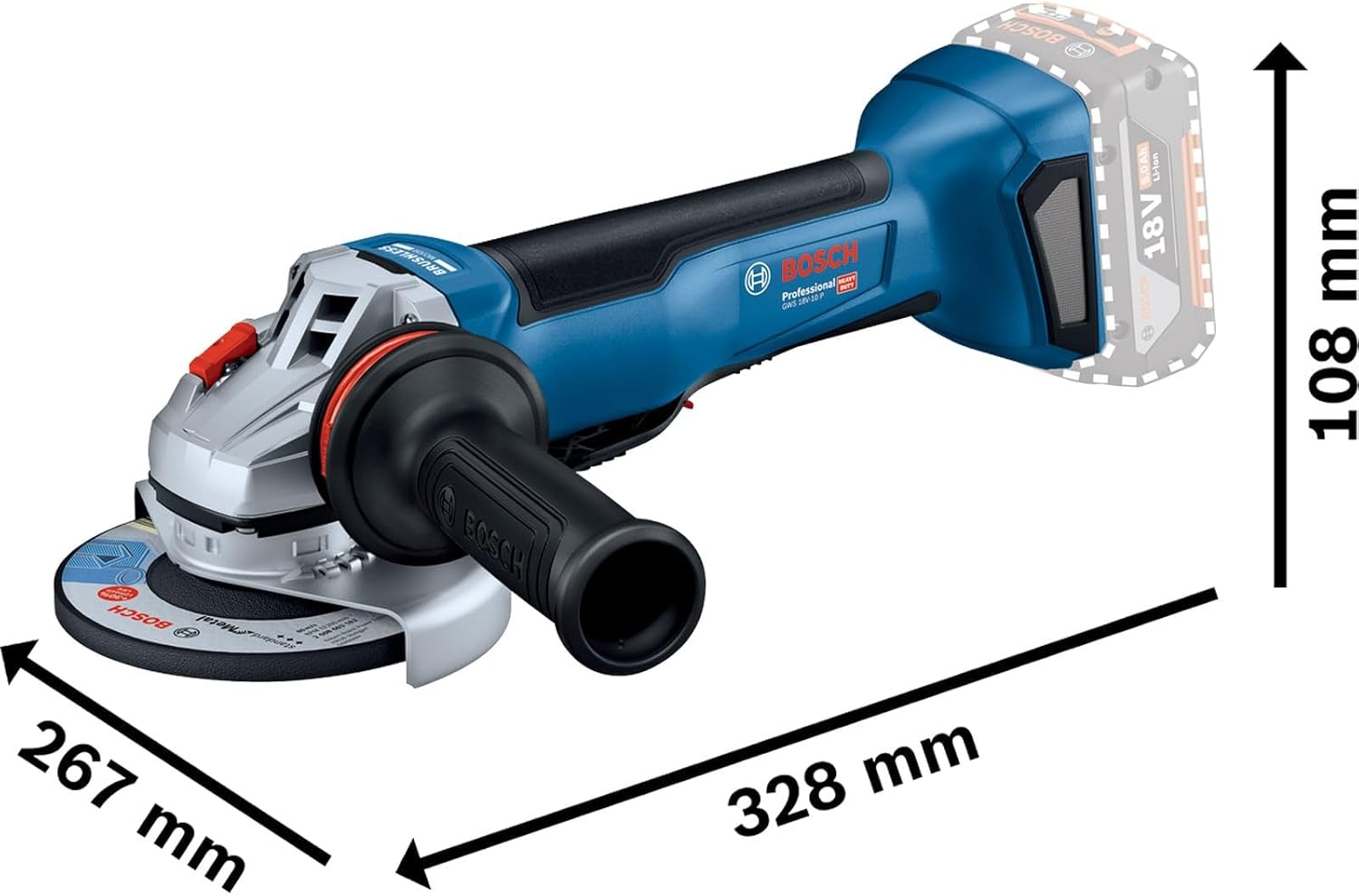 Bosch Professional 18V System Cordless Angle Grinder GWS 18V-10 P (Brushless Motor, Equal Power to a 1,000 W Corded Grinder, Kickback Control, Intelligent Brake System)