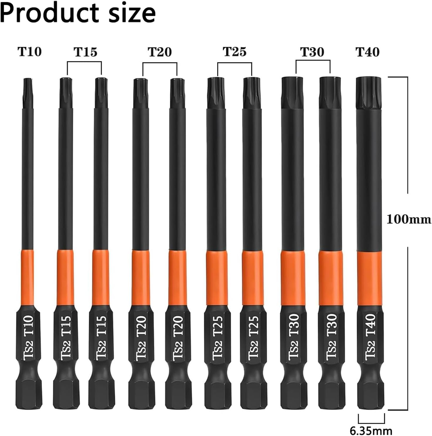 KEWAYO 10Pcs Screw Driver Bit Set,S2 Alloy Steel Magnetic 1/4 Inchollow Plum Blossom Head Screwdriver Set, for Home Automotive Repair T10, T15, T20, T25, T30, T40 image number 3