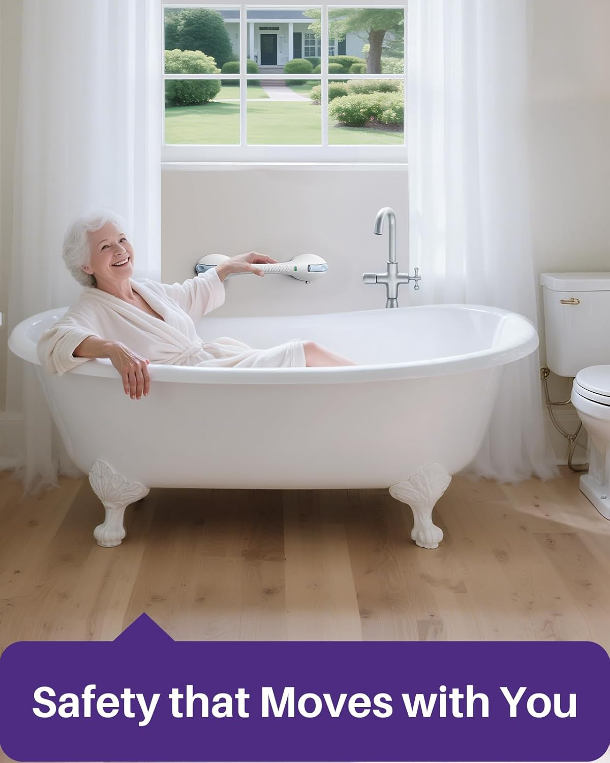 KEKOY 17.5 Inch Suction Grab Bars for Bathtubs and Showers with Indicator 2 Pack- Heavy Duty Safety Shower Handle for Seniors and Elderly, Handicap Bars for Bathroom, No Drilling and Removable, Blue - Purple image number 4