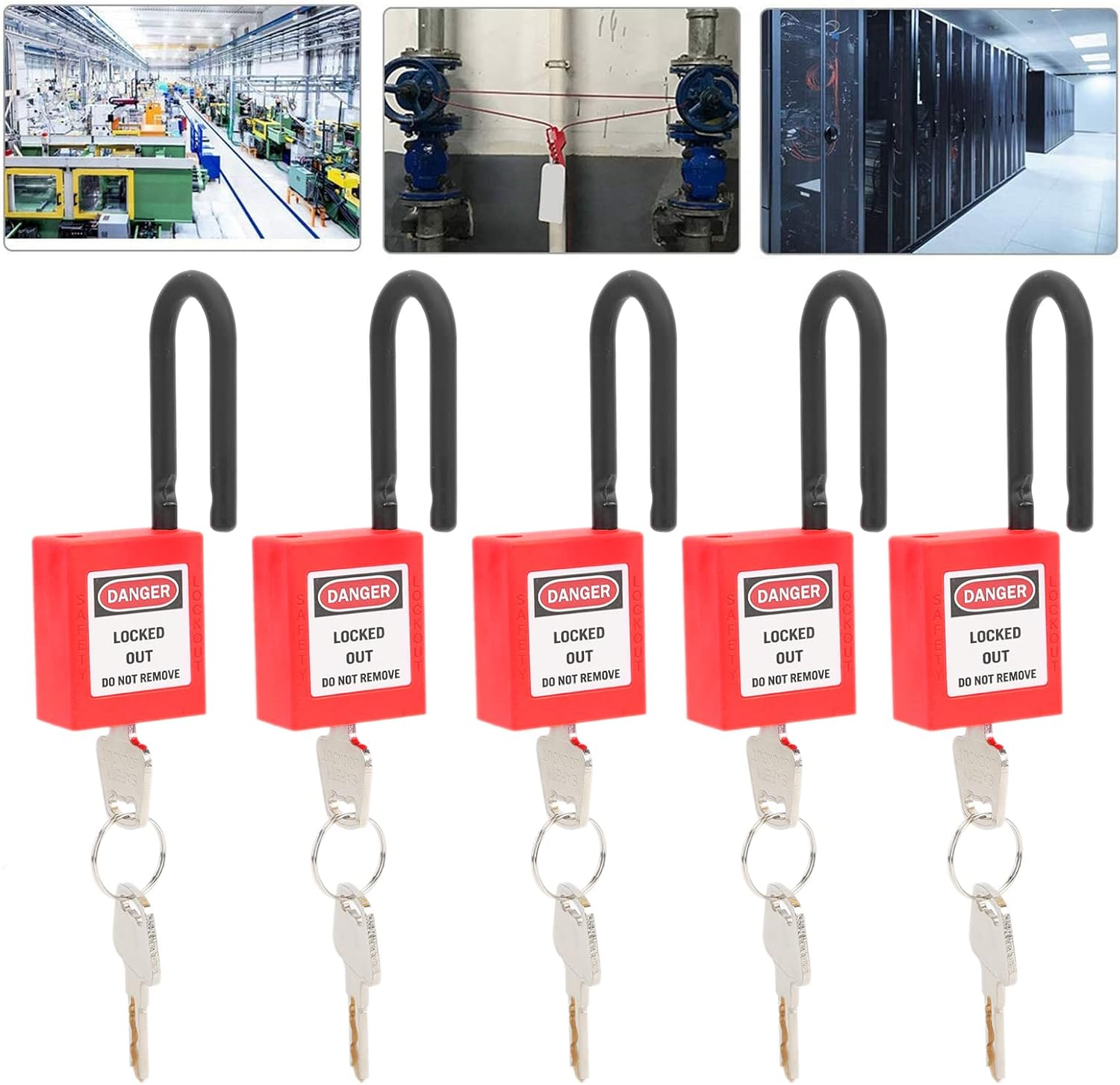 Lockout Padlock, Portable 38Mm 5 Sets Lockout Lock for Industrial Site(Red) image number 1