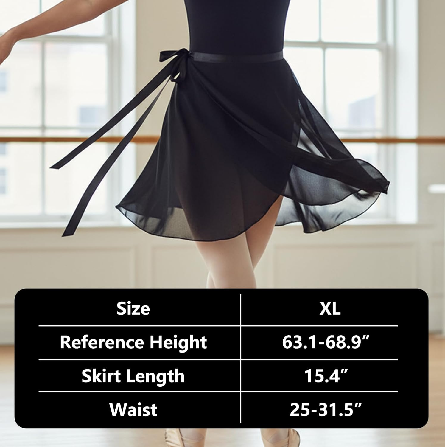 Ballet Skirt Chiffon Wrap Dance Skirt for Women/Girls,Ballet Pull-On Skirt Black image number 4