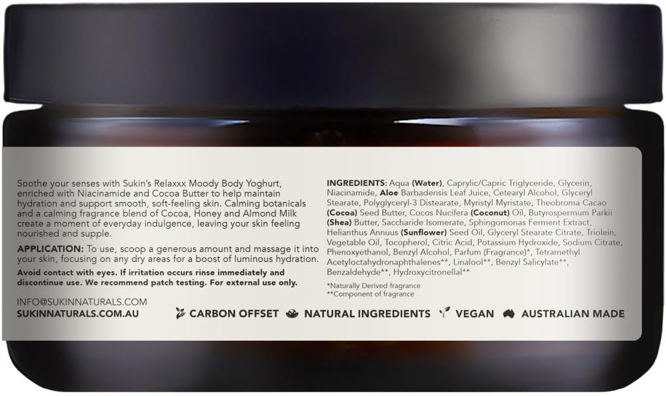 Sukin Moody Body Yoghurt 240Ml Cocoa, Honey & Almond Milk, Natural Hydrating Lotion with Niacinamide, Fast-Absorbing, Australian Made & Owned, Vegan, Cruelty-Free image number 1
