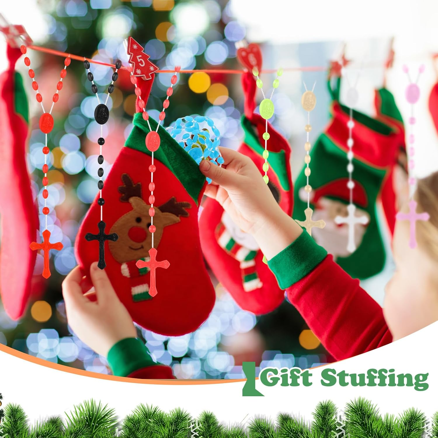 Bulk Rosaries 100 Pack Plastic Rosary Beads Catholic Cross Necklaces Christmas Rosaries for Kids Homeless Christmas Easter Church Classroom Gift Party Favor Food Bank Supply (13 Inch, 10 Colors) image number 1