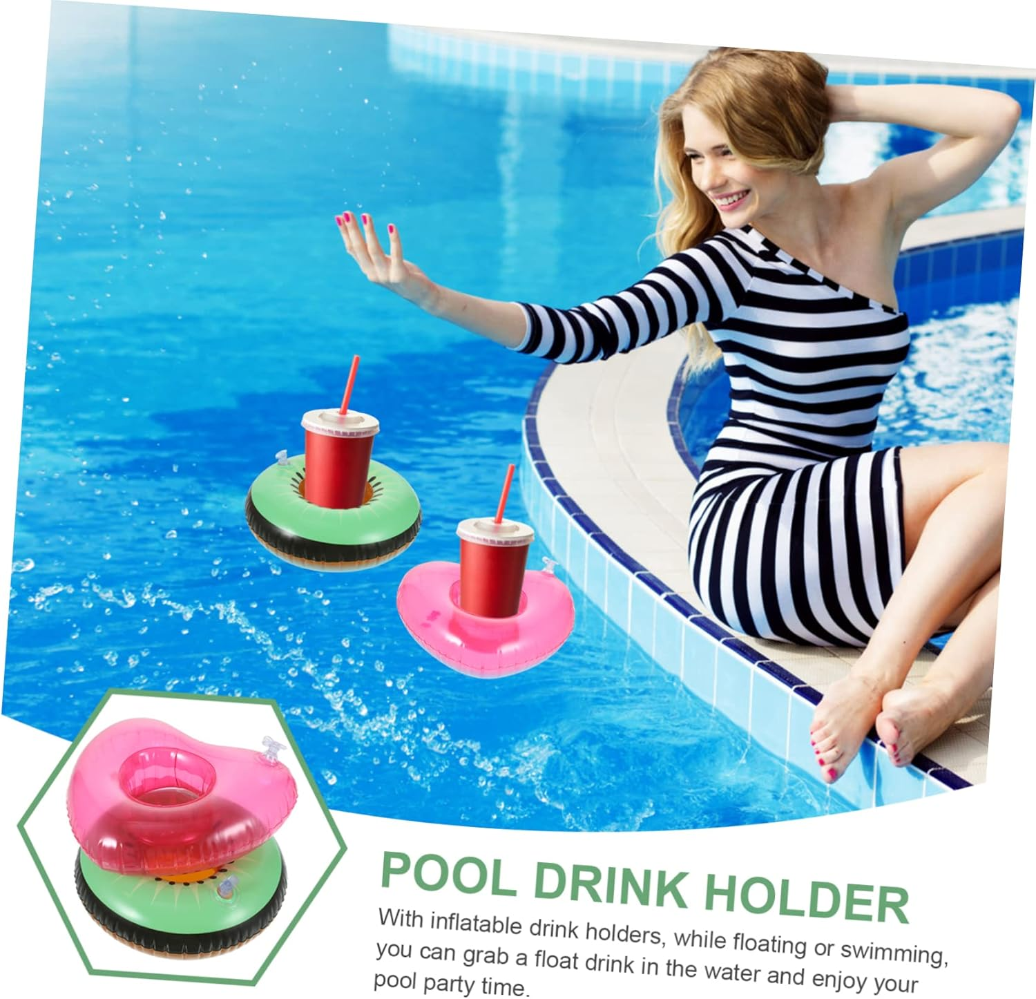 4Pcs Inflatable Drink Holder Pool Drink Float Floating Water Cup Holders for Swimming Pool Party image number 3