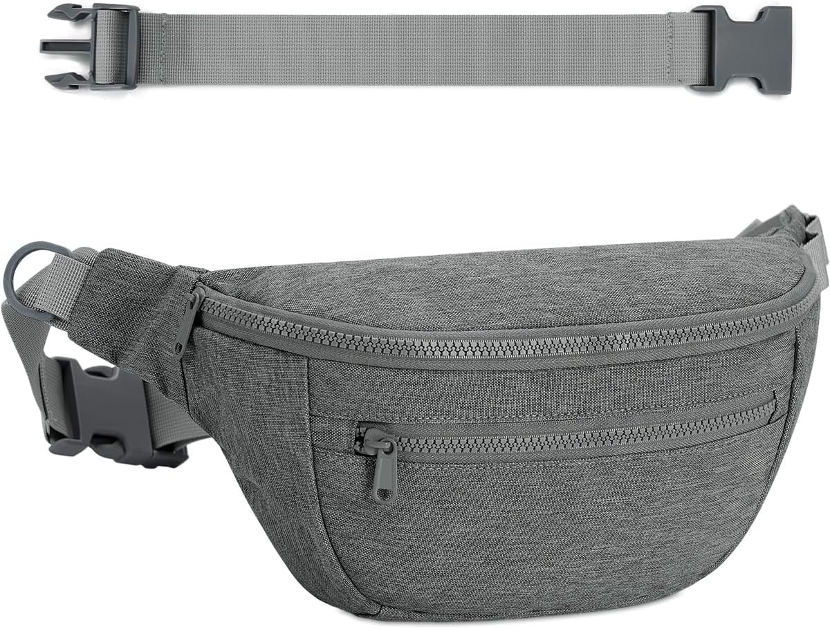 Fanny Pack for Women Men,Waist Bag Pack with Extra Extension Belt, Water Resistant Fashion Crossbody Belt Bags for Travel Walking Running Hiking, Pink Patent Pending, Grey image number 6