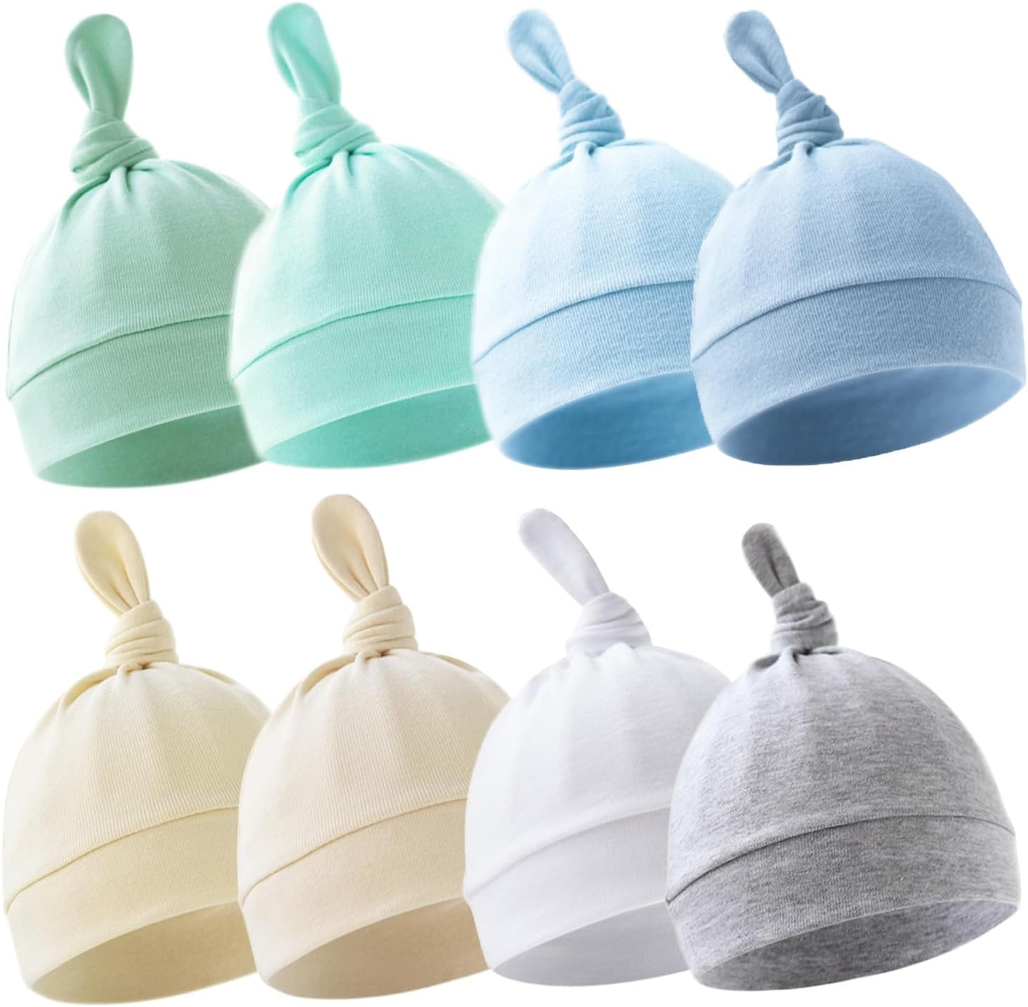 Beoffer 8 Pack Baby Newborn Hats Set Top-Knot Beanie Soft Stretchable Hats Adjustable Caps for Infant Girls Boys 0-6 Months image number 5