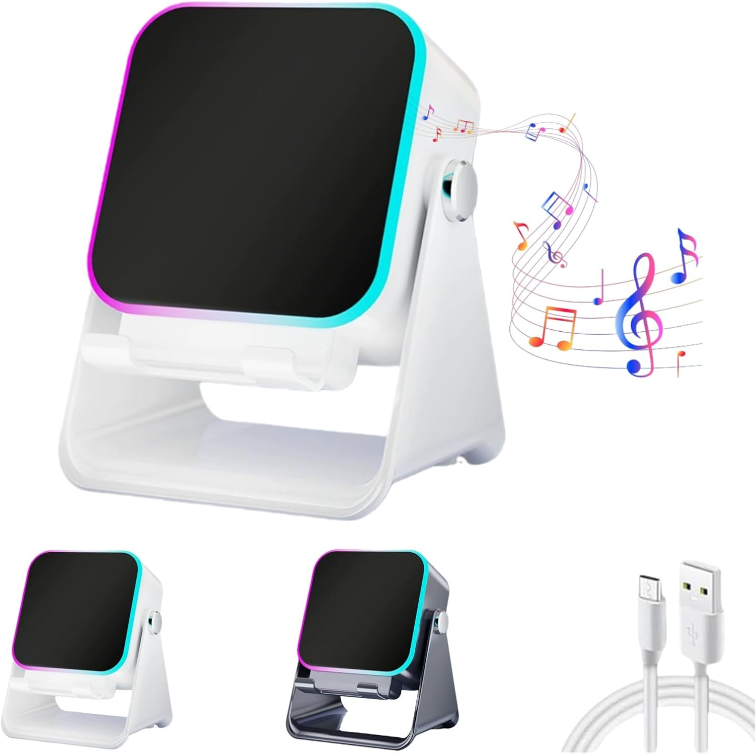 5-In-1 Wireless Induction Bluetooth Speaker with Adjustable Phone Stand, Wireless Induction Audio Speaker Stand, 360&deg; Rotating Design, USB Rechargeable for Smartphones (Black)