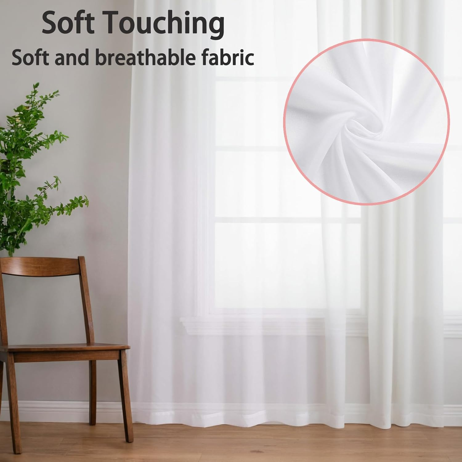Sheer White Voile Curtains - 98" Long Rod Pocket Drapes for Living Room/Bedroom - 2 Panels Set - Soft Sheer Fabric - Light & Airy Ambiance - 39" W X 98" L Each image number 4