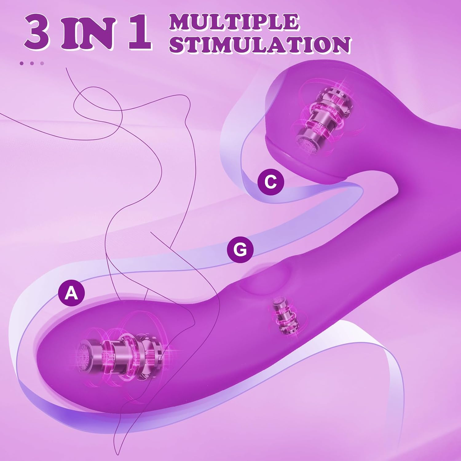 ZEZELIFE 3 in 1 Rabbit Vibrator Sex Toys for Women, 10 Vibration & 5 Suction & 5 Pulse Modes, G-Spot Dildo with Clitoral Nipple Stimulator, 3 Motor Vaginal Sex Toys, Erotic Toys for Couples Pleasure (Purple) image number 4
