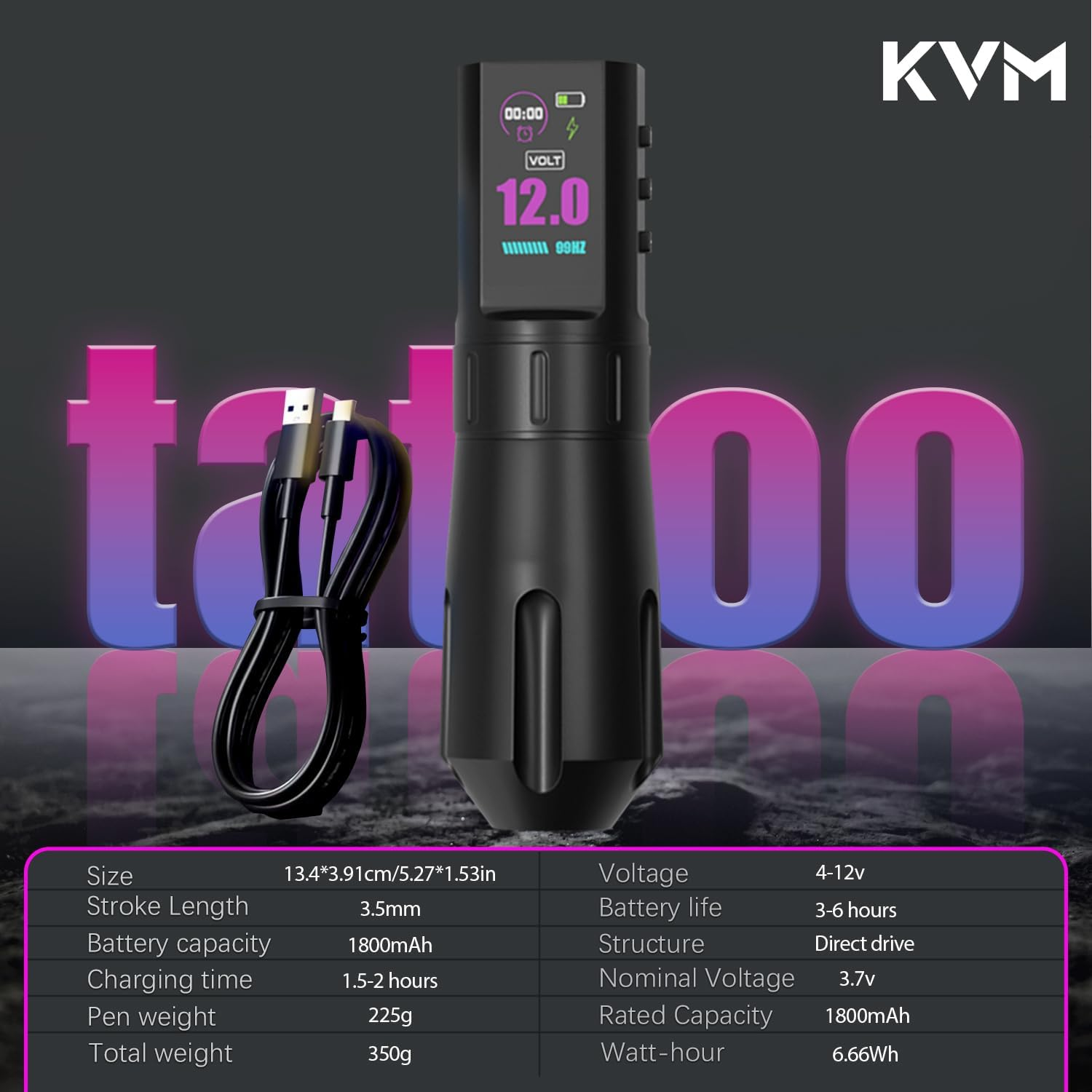 KVM Large IPS Screen Tattoo Kit Wireless 1800Mah Suitable for Professionals Kits （Tattoo Ink Are for Tattoo Practice Use Only）
