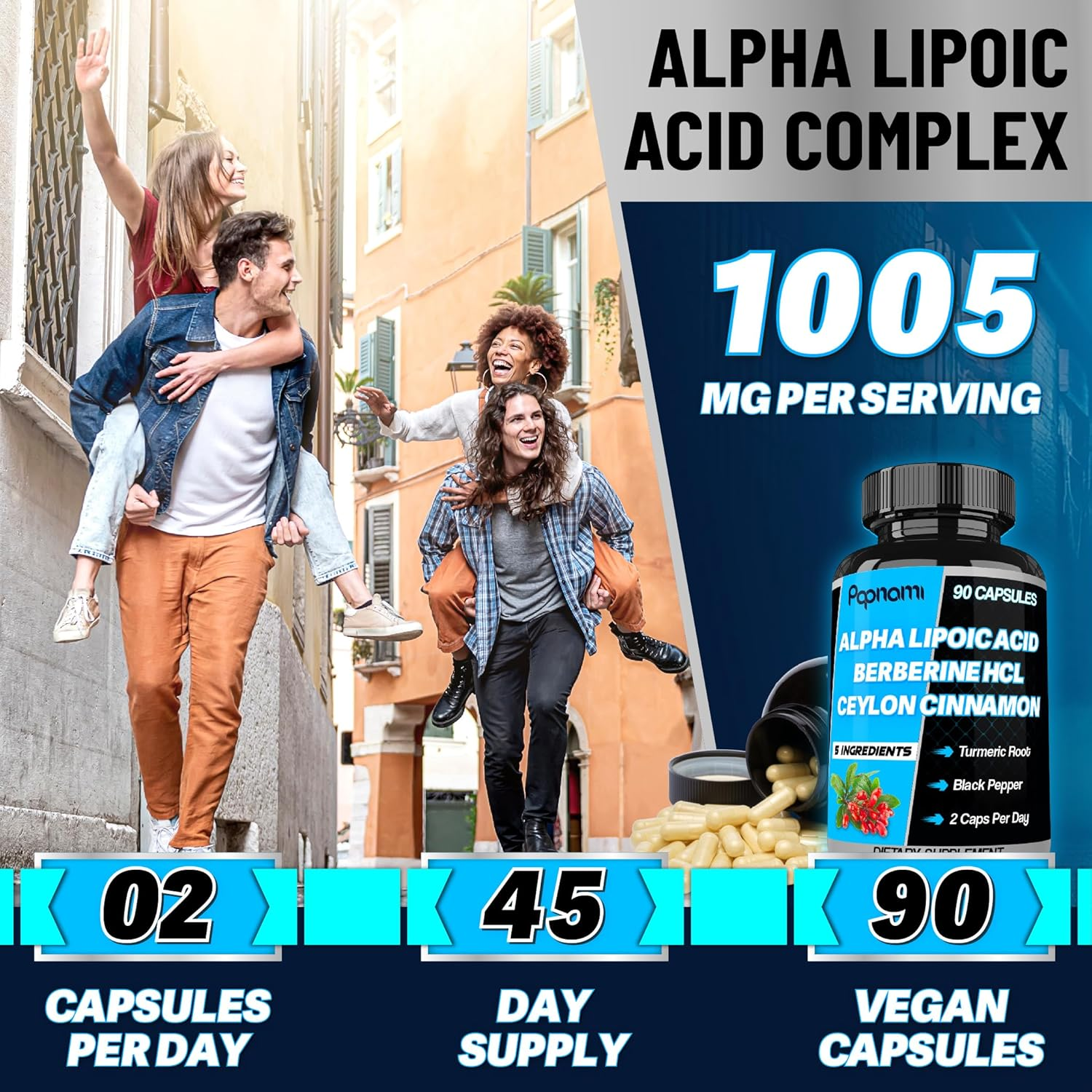 Papnami 5-In-1 Alpha Lipoic Acid Supplements | Blended with Berberine Hcl, Ceylon Cinnamon, Turmeric & Black Pepper | Support Natural Antioxidant | 90 Count image number 4