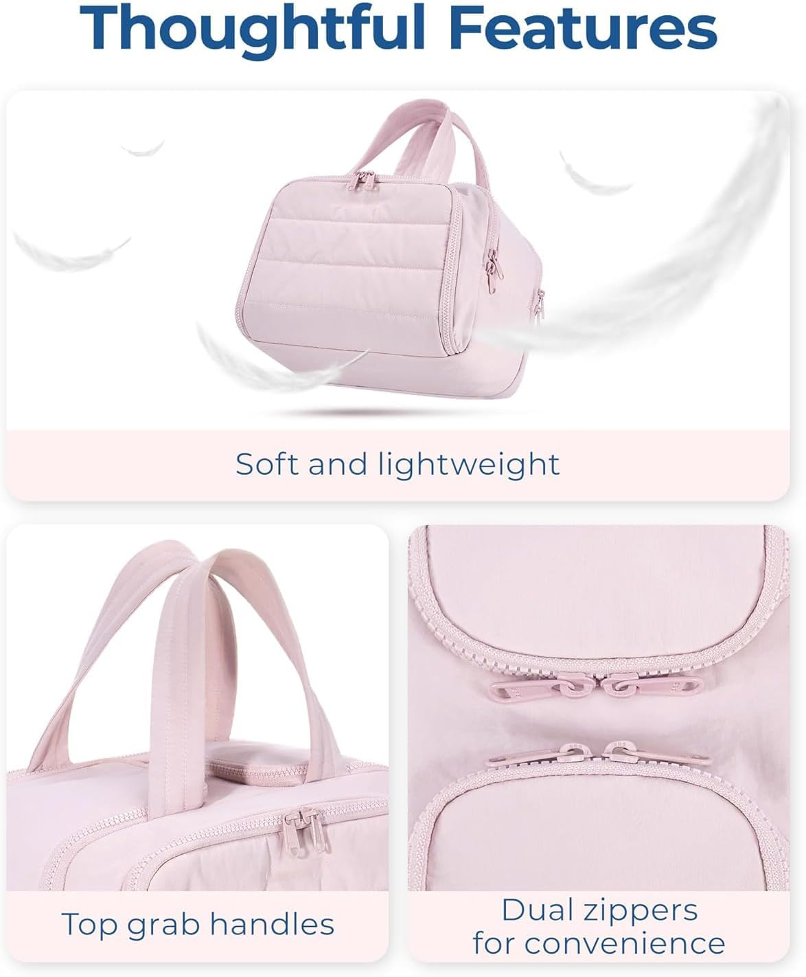 Travel Toiletry Bag, Large Makeup Bag with 4 Compartments, Lightweight Cosmetic Bag, Waterproof Toiletries Organiser for Women & Girls Travel Essentials (Pink) image number 5