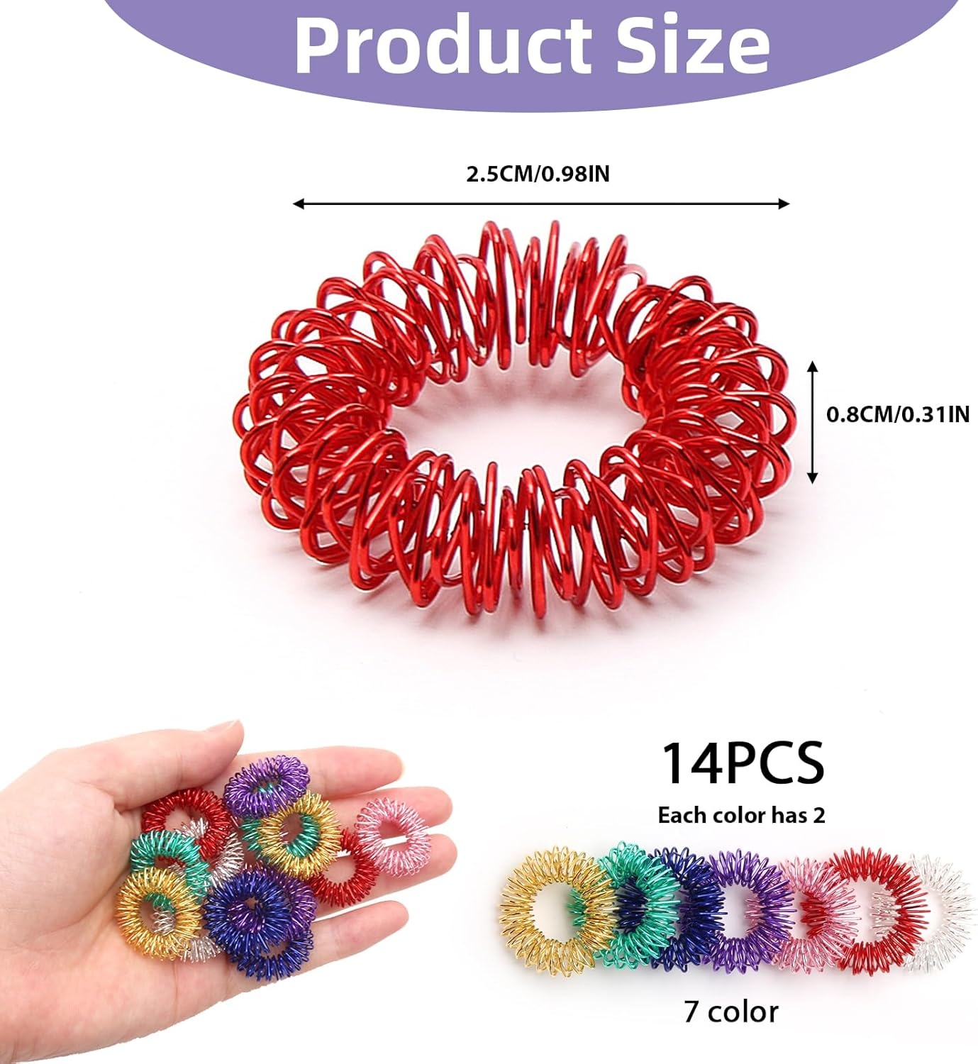 14 Pcs Spiky Sensory Ring Set, Silent Stress Reducer Fidget Rings, Multi Color Mini Spring Finger Massager Acupressure Ring Spring Focus Relaxation Anxiety ADHD Autism Stress Relief image number 6
