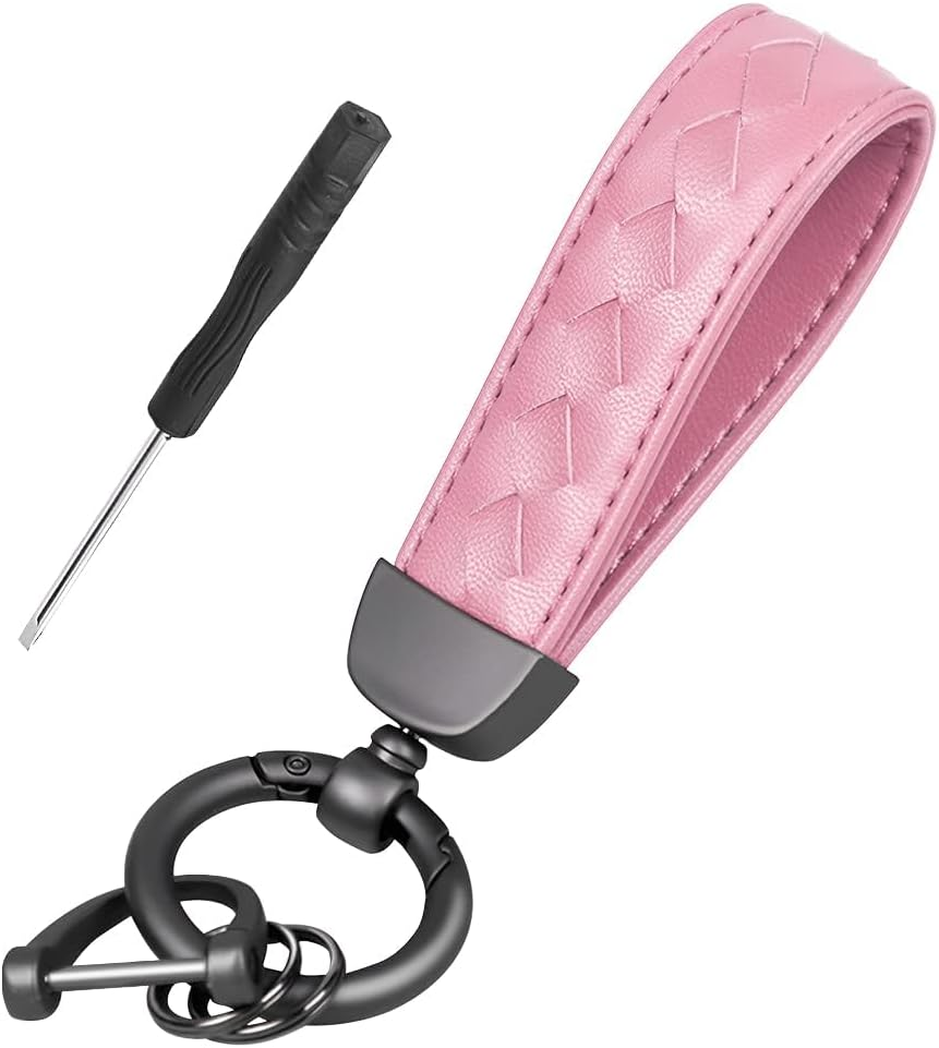 Genuine Leather Car Keychain, Sheepskin Key Fob Holder Keys Organizer with 360 Degree Rotatable Anti-Lost D-Ring