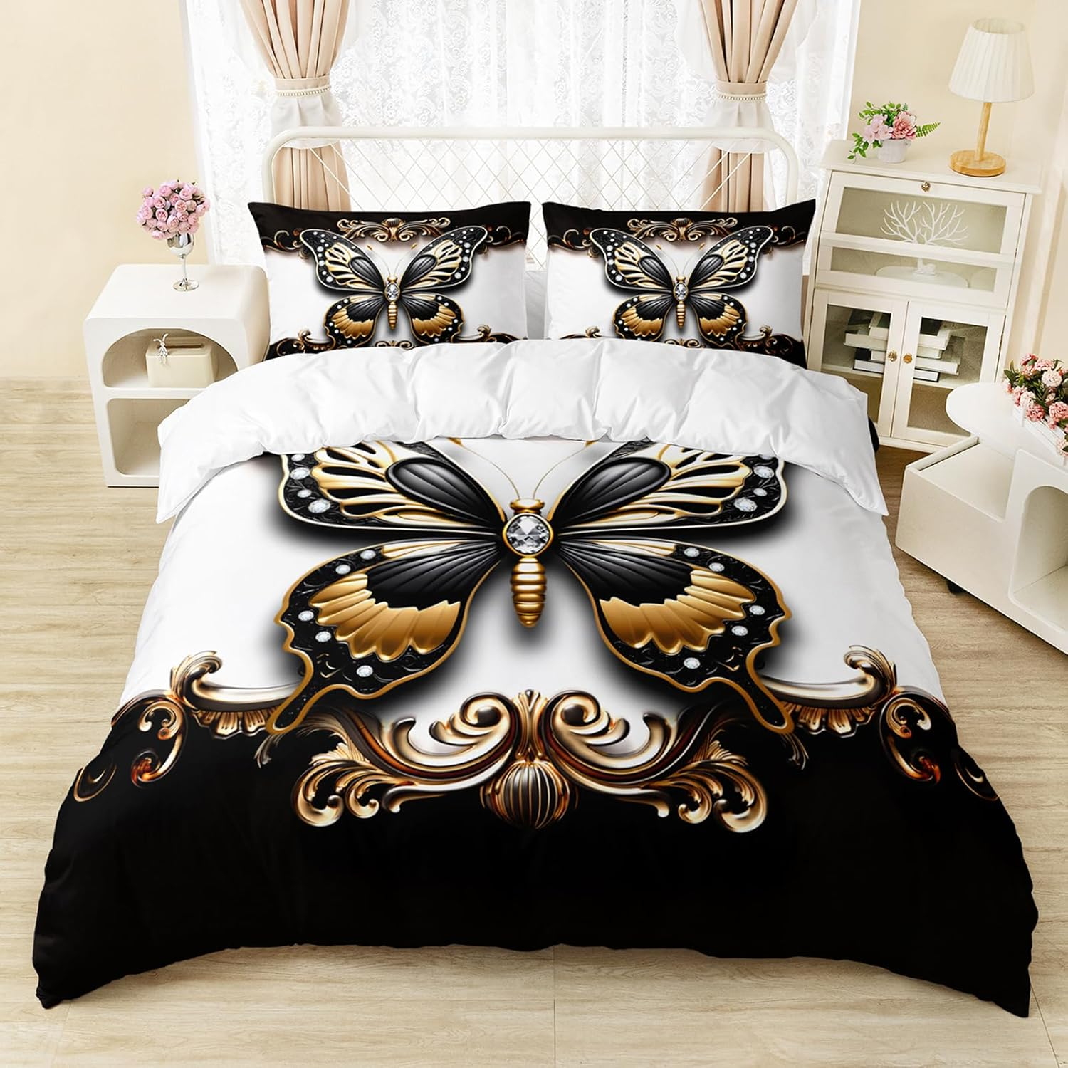 AILONEN Red Rose Duvet Cover King Size, 3D Oil Red Rose Bedding Set for Girls,Romantic Flower Comforter Cover,1 Quilt Cover 2 Pillowcases 3 Piece,Soft Microfibre