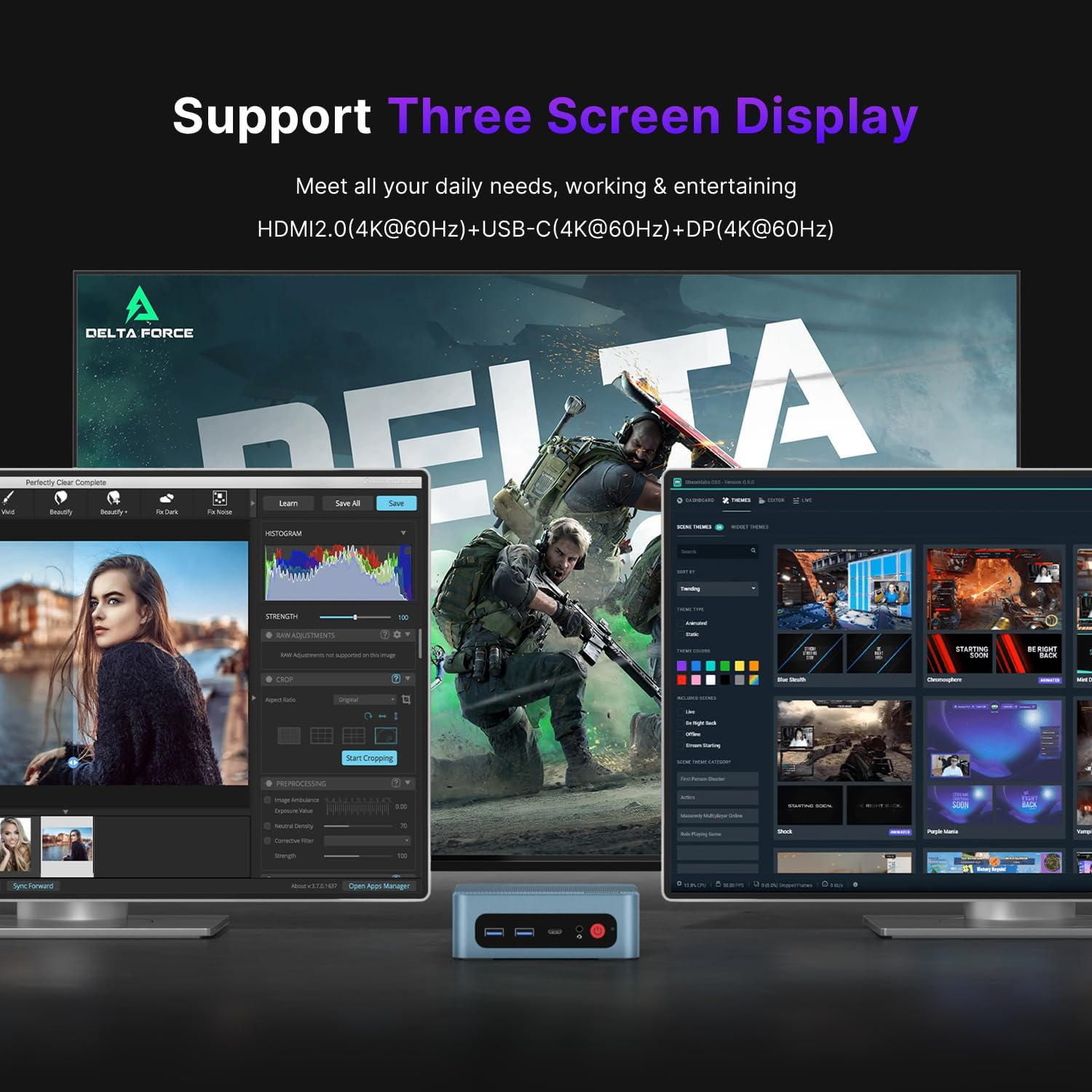 BOSGAME P2NEO Mini PC Intel Core I5 12450H(8C/12T,Turbo 4.4Ghz), 16GB DDR4 3200 Mhz 1TB M.2 Nvme Pcie SSD | Dual RJ45 LAN | HDMI | DP | USB-C (PD 3.0) | Wi-Fi 6 | Bluetooth 5.2 | USB 3.2 |
