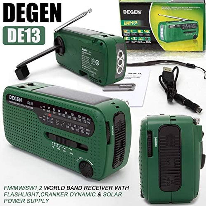 Portable Radio Degen DE13 Solar Crank Radio FM AM SW Emergency Weather Radio Flashlight SOS Alarm Battery Cell Phone for Emergency and Outdoor Use image number 1