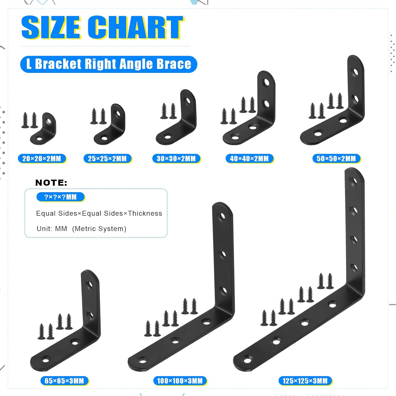 Glarks 20 Set 40Mm Black L Angle Bracket Corner Brace Joint Fastener for Wood Chair Bookshelf Board Window Furniture Cabinet (40X40X2Mm) image number 5